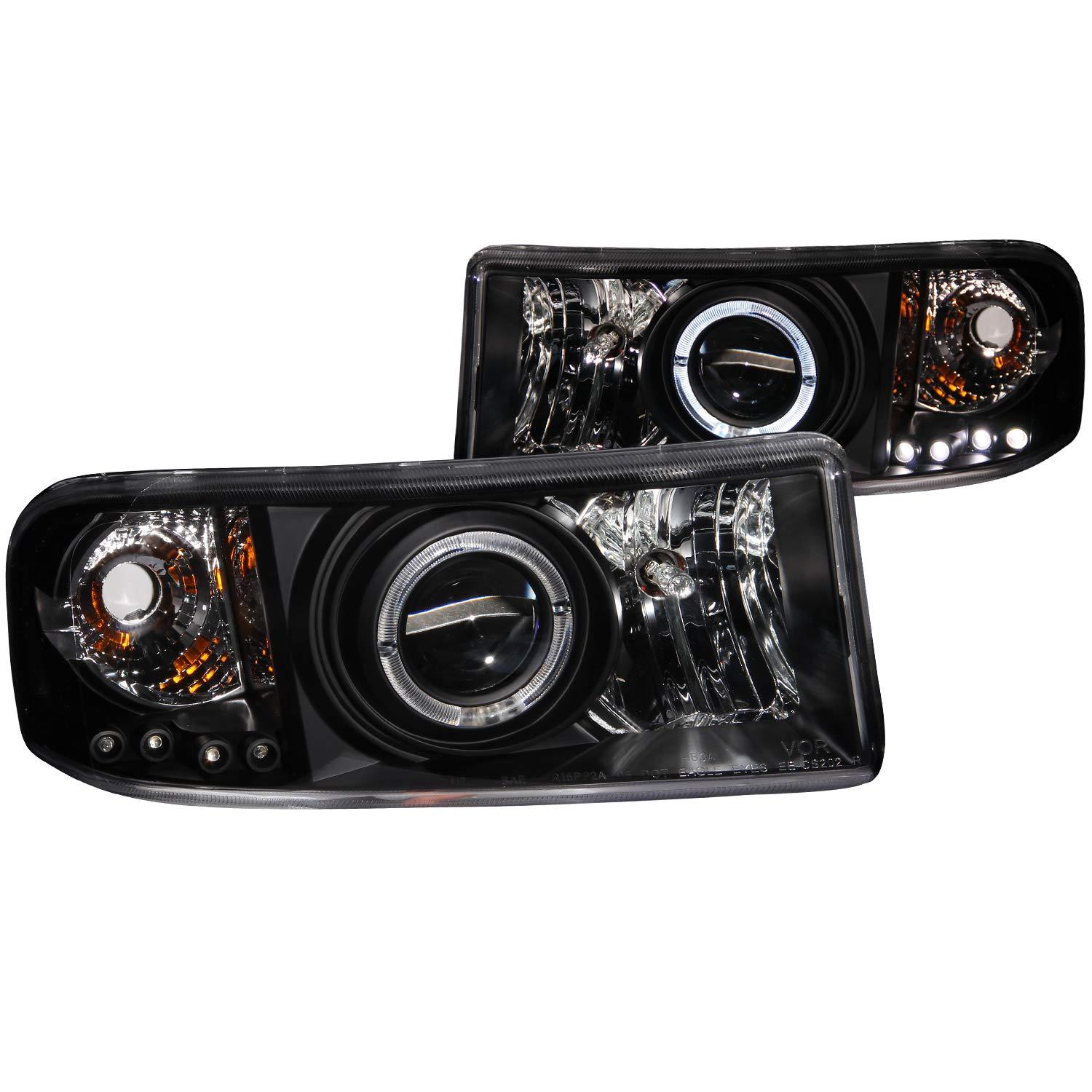 ANZO 111196 Black Halo Projector Headlight with Clear Lens and Amber Reflector for Dodge RAM - High quality product image showing ANZO 111196 Black Halo Projector Headlight with Clear Lens and Amber Reflector for Dodge RAM details and features