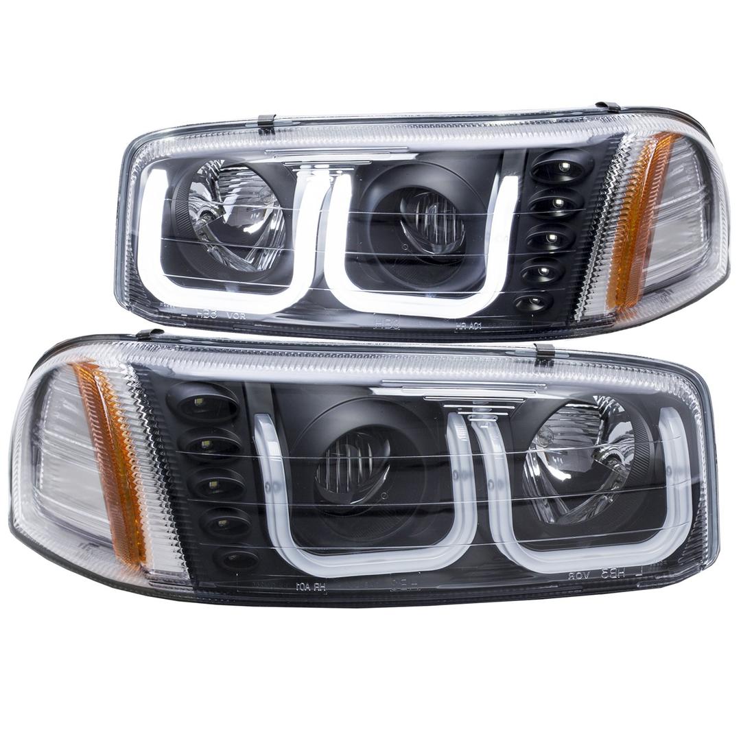 ANZO 111303 GMC SIERRA 99-06 / YUKON/XL 00-06 / DENALI MODELS 01-06 PROJECTOR HEADLIGHTS U-BAR BLACK CLEAR - The Twister Group Tools product