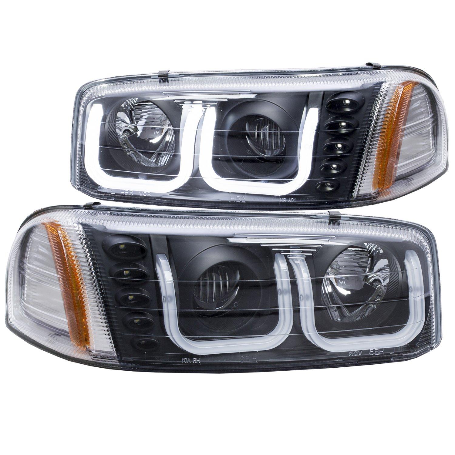 ANZO 111303 GMC SIERRA 99-06 / YUKON/XL 00-06 / DENALI MODELS 01-06 PROJECTOR HEADLIGHTS U-BAR BLACK CLEAR - High quality product image showing ANZO 111303 GMC SIERRA 99-06 / YUKON/XL 00-06 / DENALI MODELS 01-06 PROJECTOR HEADLIGHTS U-BAR BLACK CLEAR details and features