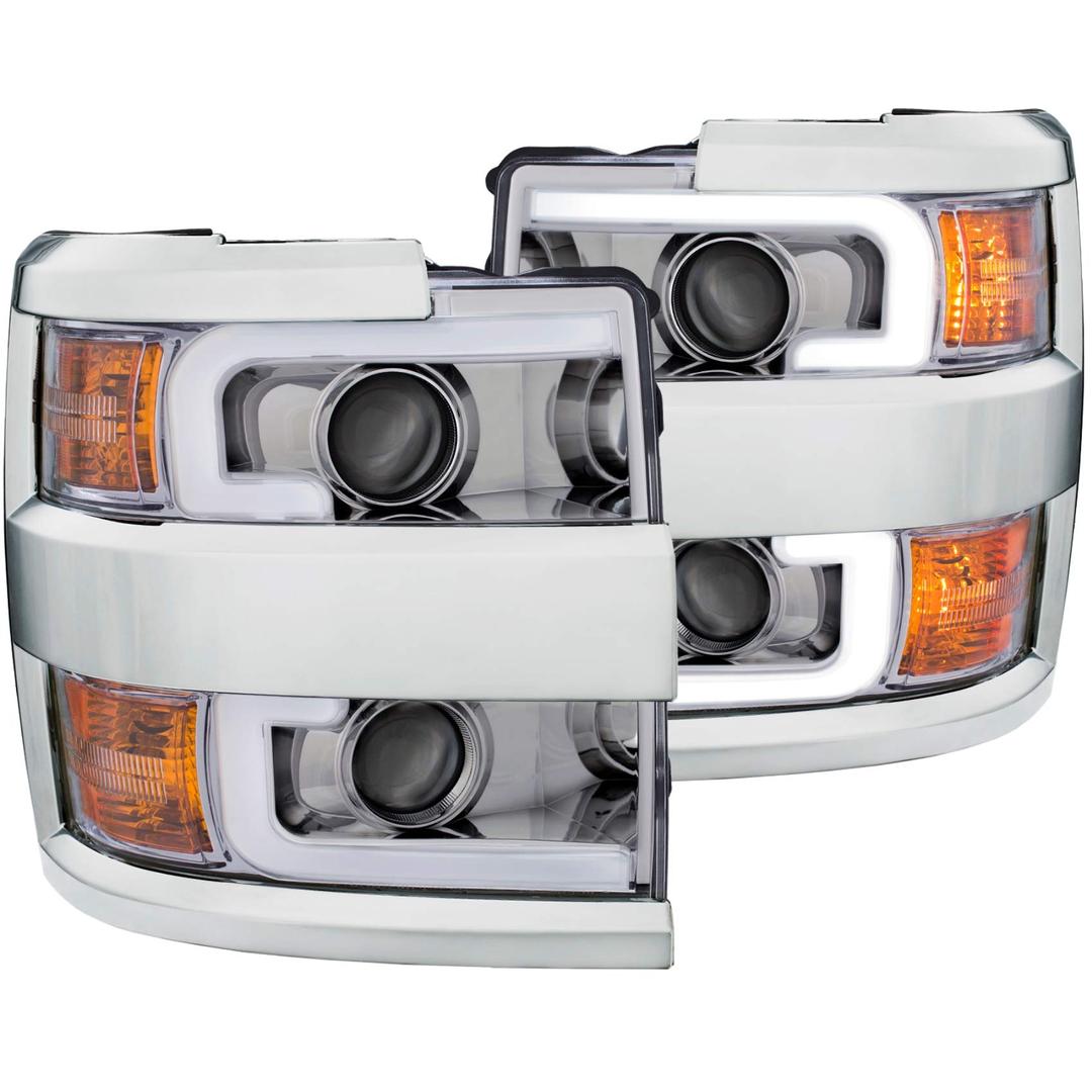 ANZO 111360 CHEVY SILVERADO 2500HD,3500HD 15-19 PROJECTOR PLANK STYLE H.L. CHROME CLEAR AMBER - The Twister Group Tools product
