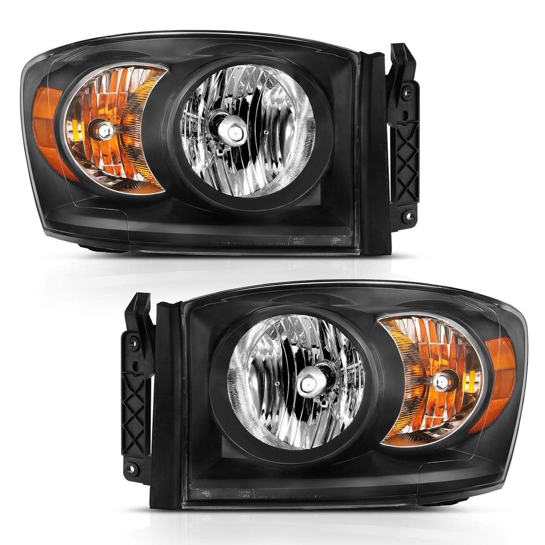 ANZO 111427 2006-2009 Dodge Ram 1500 Crystal Headlight Black Amber - The Twister Group Tools product