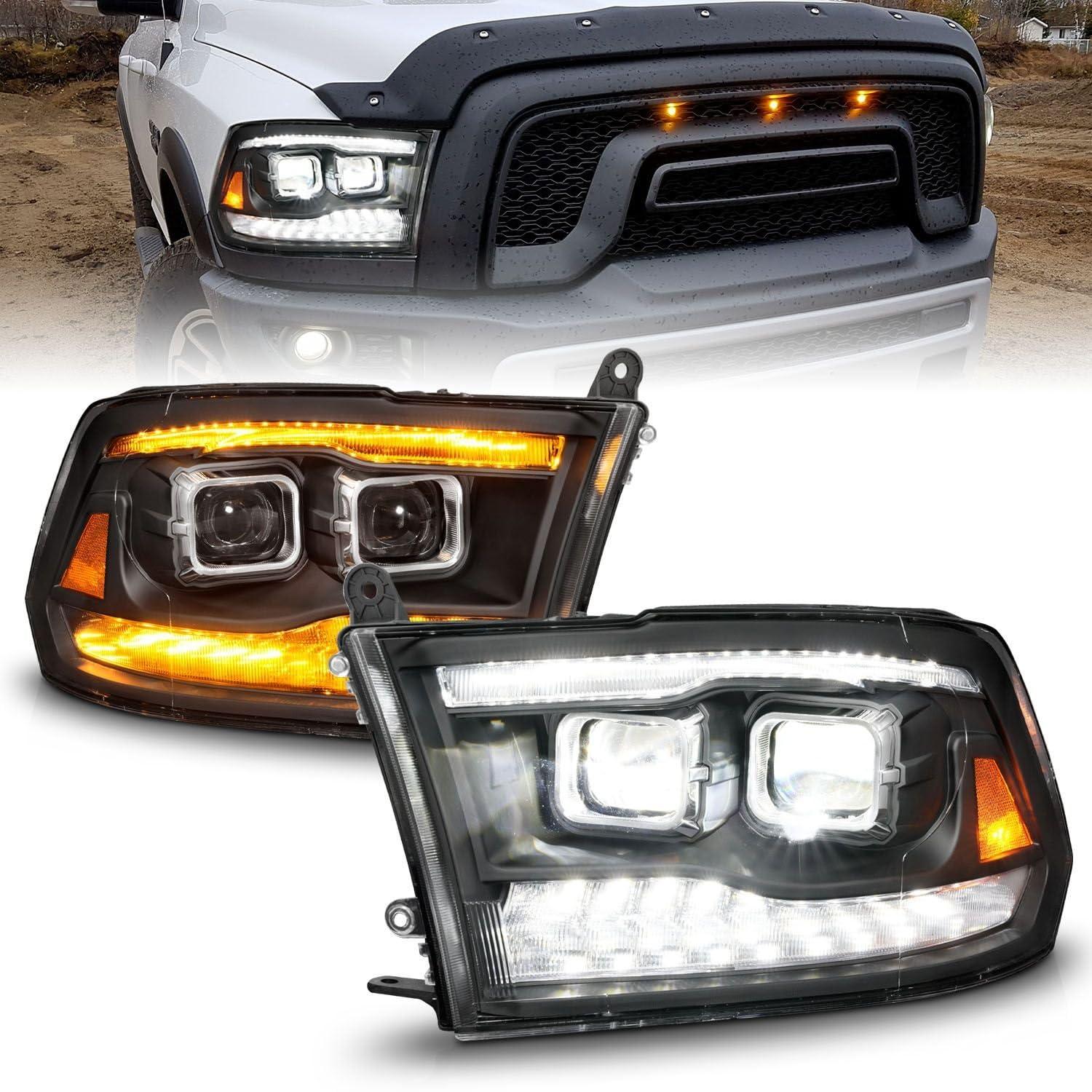 ANZO 111595 Black Dual Projector LED Headlights With LED DRL And Sequential Turn Signal - High quality product image showing ANZO 111595 Black Dual Projector LED Headlights With LED DRL And Sequential Turn Signal details and features