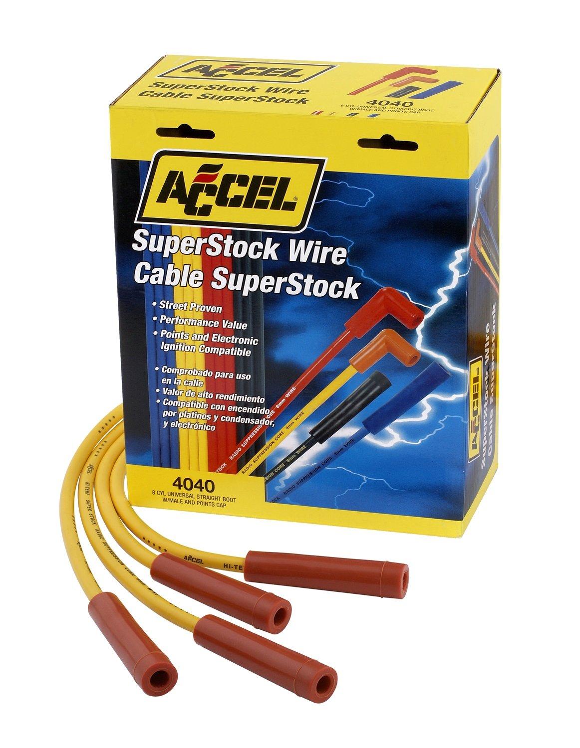 ACCEL 4040 Spark Plug Wire Set - 8mm - Yellow with Orange Straight Boots - High quality product image showing ACCEL 4040 Spark Plug Wire Set - 8mm - Yellow with Orange Straight Boots details and features