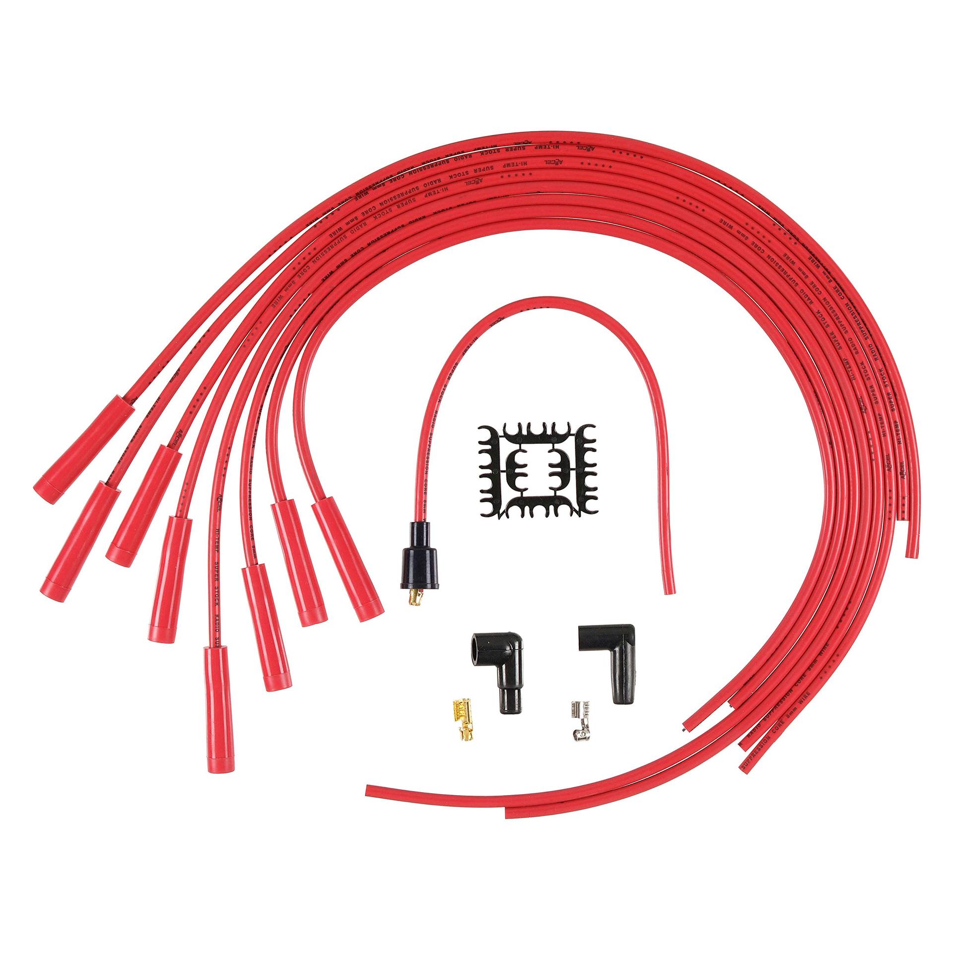 ACCEL 4040R Spark Plug Wire Set- 8mm - Red Wire with Red Straight Boots - High quality product image showing ACCEL 4040R Spark Plug Wire Set- 8mm - Red Wire with Red Straight Boots details and features