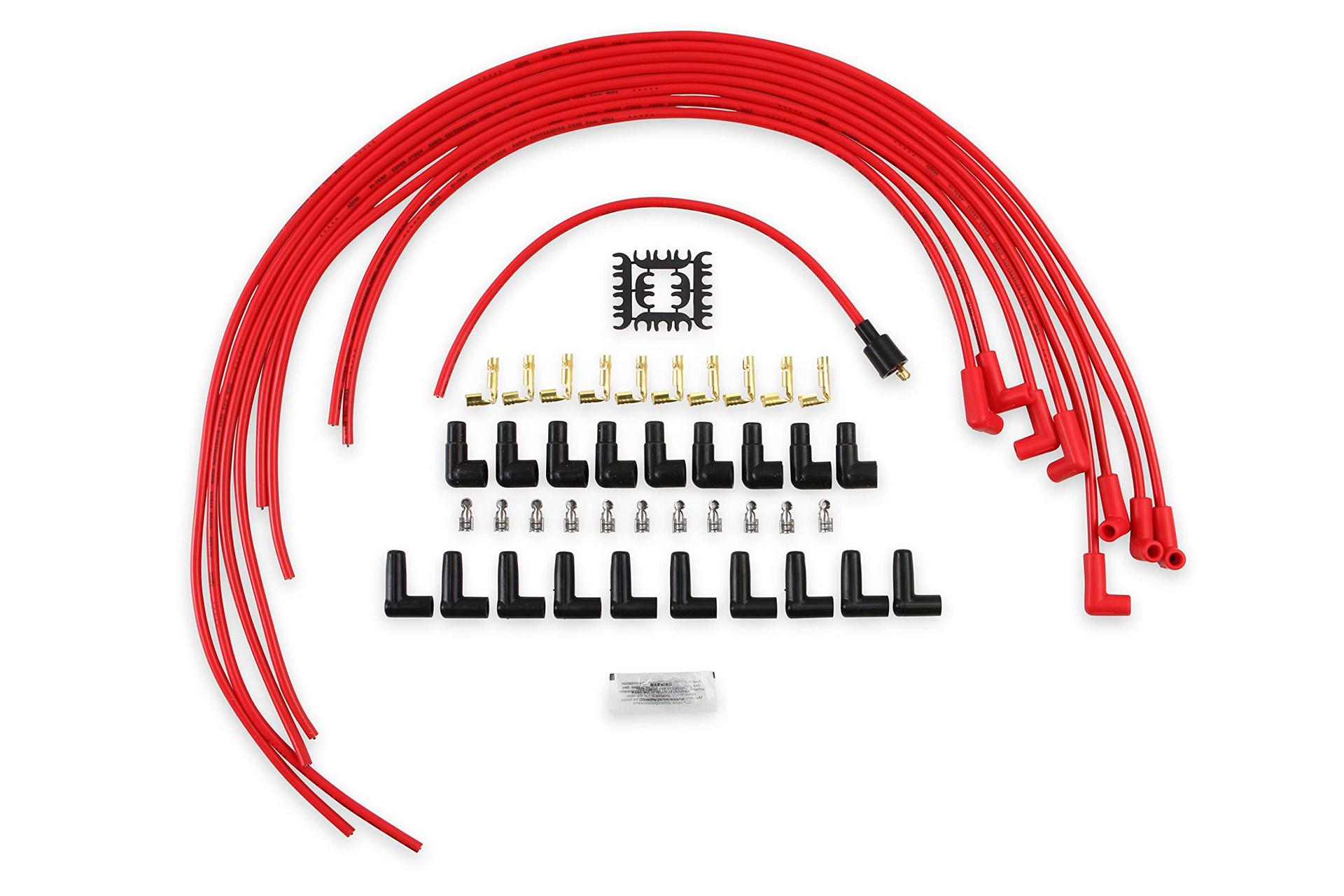 ACCEL 4041R Spark Plug Wire Set- 8mm - Super Stock Universal with Graphite Core - Red Wire with Red 90 Degree Boots - High quality product image showing ACCEL 4041R Spark Plug Wire Set- 8mm - Super Stock Universal with Graphite Core - Red Wire with Red 90 Degree Boots details and features