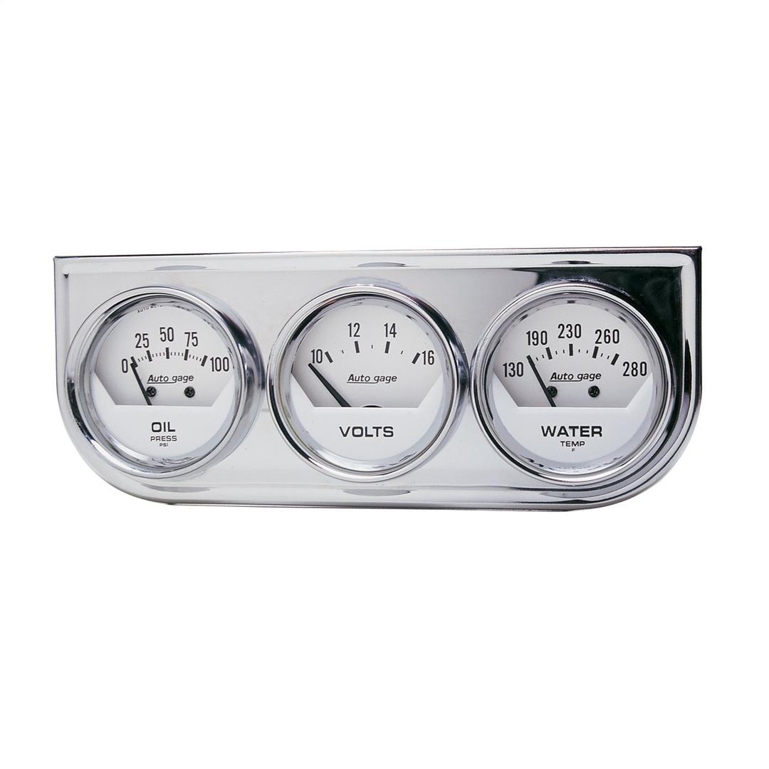 AUTO METER 2325 Autogage White Console Oil/Volt/Water Gauge with Chrome Steel, 2.3125 in. - The Twister Group Tools product