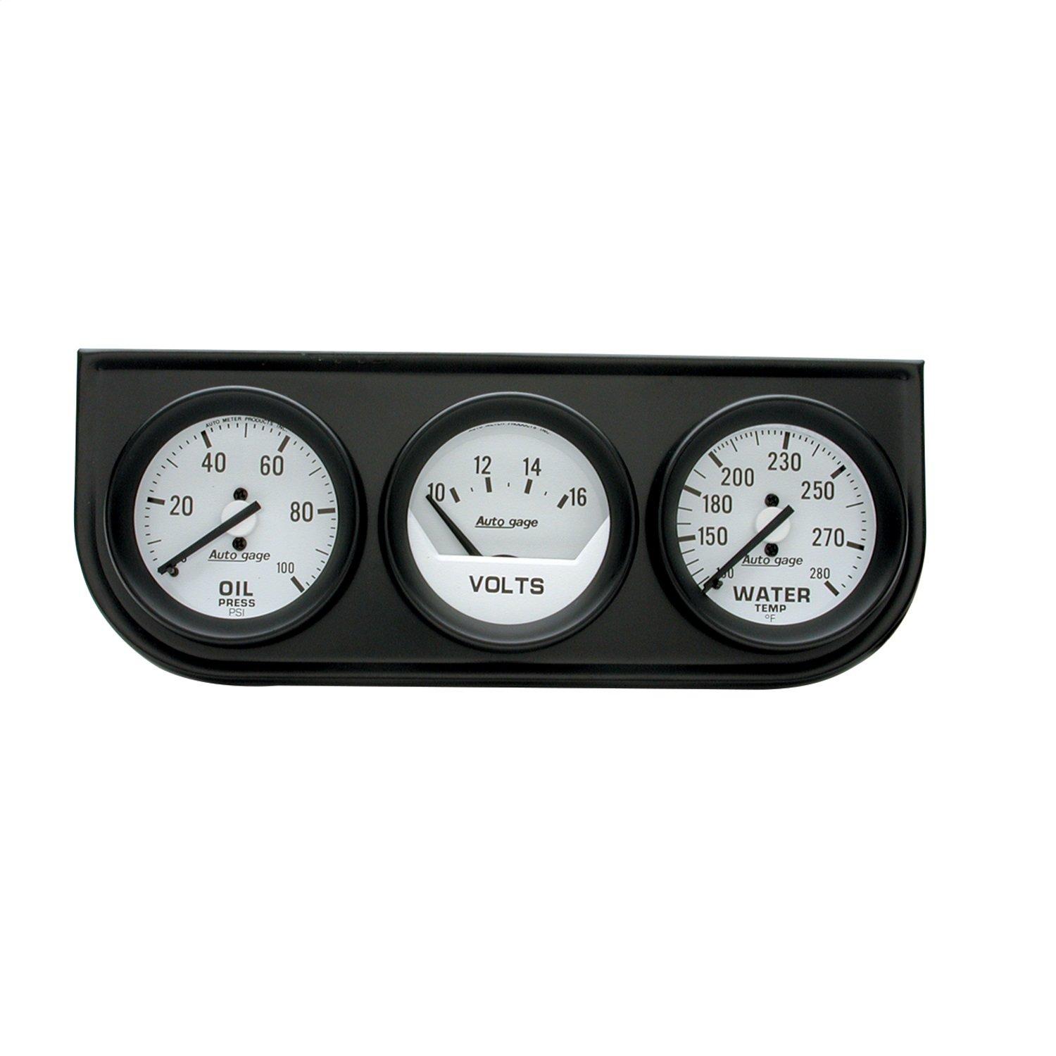 AUTO METER 2327 Autogage Mechanical Oil/Volt/Water Gauge with Black Console, 2.3125 in. - High quality product image showing AUTO METER 2327 Autogage Mechanical Oil/Volt/Water Gauge with Black Console, 2.3125 in. details and features