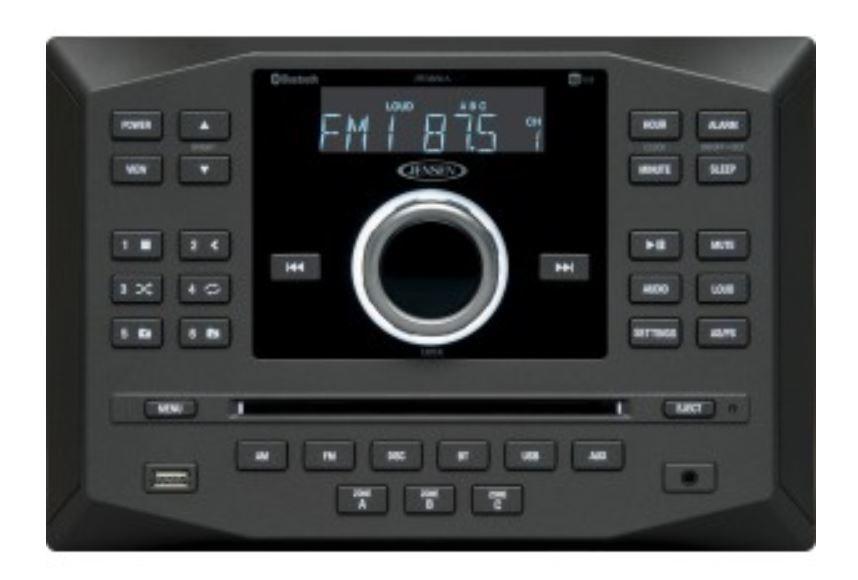 JENSEN JWM62A AM|FM|DVD|CD|USB|AUX|App Ready Bluetooth Wallmount Stereo with App Control, Plays: CD, CD-R, CD-RW, DVD, MP3, DVD-Video, MPEG-4, VCD, JPEG, CD-DA, MP3, WMA, Dolby Black 8.5 INCH x 8.5 INCH - High quality product image showing JENSEN JWM62A AM|FM|DVD|CD|USB|AUX|App Ready Bluetooth Wallmount Stereo with App Control, Plays: CD, CD-R, CD-RW, DVD, MP3, DVD-Video, MPEG-4, VCD, JPEG, CD-DA, MP3, WMA, Dolby Black 8.5 INCH x 8.5 INCH details and features