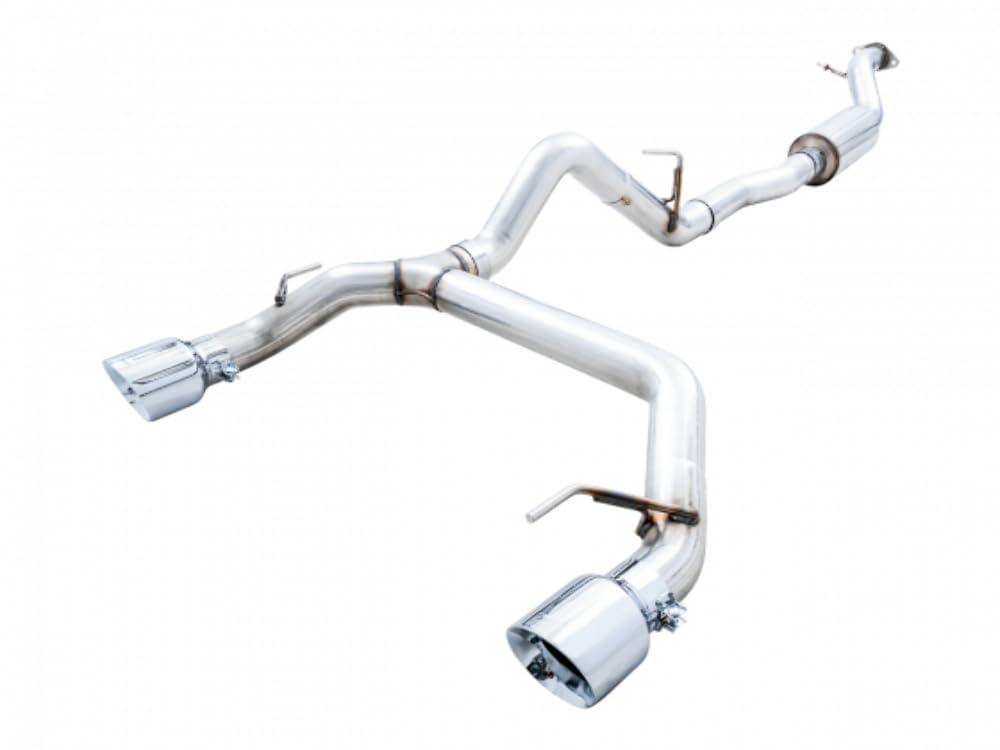 AWE 3015-32456 2021+ Bronco 0FG Dual Rear Exit Exhaust w/Chrome Silver Tips & Bash Guard - High quality product image showing AWE 3015-32456 2021+ Bronco 0FG Dual Rear Exit Exhaust w/Chrome Silver Tips & Bash Guard details and features
