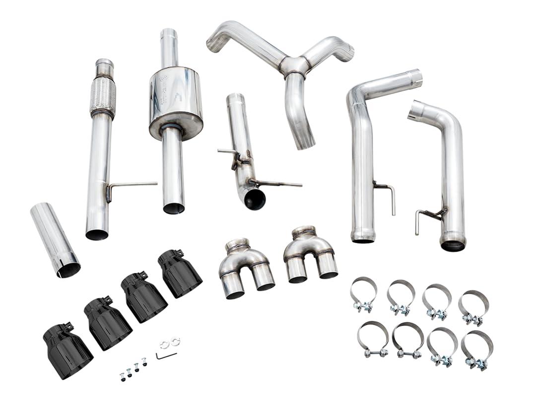 AWE 3015-43202 4th Gen GM 1500 5.3L 0FG Catback Split Rear Exit (w/Bumper Cutouts) - Quad Diamond Tips - High quality product image showing AWE 3015-43202 4th Gen GM 1500 5.3L 0FG Catback Split Rear Exit (w/Bumper Cutouts) - Quad Diamond Tips details and features