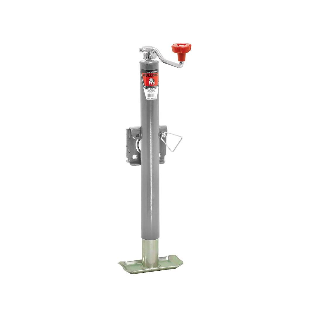 BULLDOG 171412 WELD-ON JACK TOPWIND, Manual Round Topwind Swivel Jack; 5000 Pound Lift Capacity; 15 Inch Travel; 14-1/2 Inch Retracted X 29-1/2 Inch Extended Height; 10 Inch Clearance; Weld-On L-Bend Bracket Mount - High quality product image showing BULLDOG 171412 WELD-ON JACK TOPWIND, Manual Round Topwind Swivel Jack; 5000 Pound Lift Capacity; 15 Inch Travel; 14-1/2 Inch Retracted X 29-1/2 Inch Extended Height; 10 Inch Clearance; Weld-On L-Bend Bracket Mount details and features