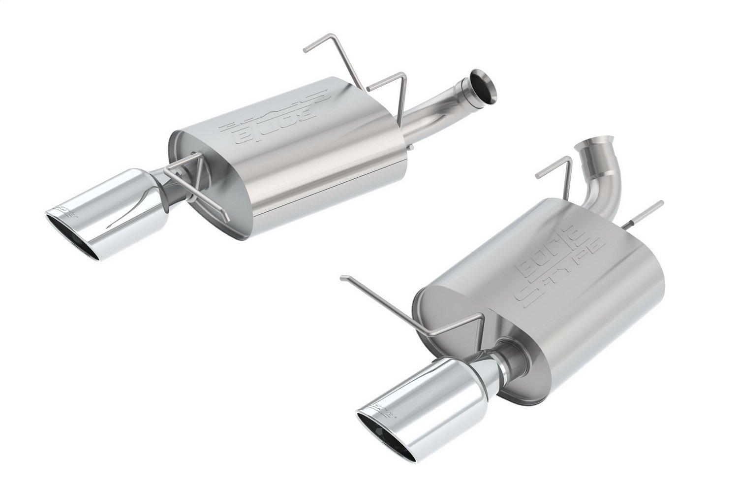 BORLA 11796 Exhaust System Kit; S-Type Axle Back System; T-304 Stainless Steel; With Mufflers; 2-1/4 Inch Pipe Diameter; Dual Exhaust With Dual Exit; Split Rear Exit; 4 Inch Diameter x 12 Inch Length Round Polished T-304 Stainless Steel Tip - High quality product image showing BORLA 11796 Exhaust System Kit; S-Type Axle Back System; T-304 Stainless Steel; With Mufflers; 2-1/4 Inch Pipe Diameter; Dual Exhaust With Dual Exit; Split Rear Exit; 4 Inch Diameter x 12 Inch Length Round Polished T-304 Stainless Steel Tip details and features