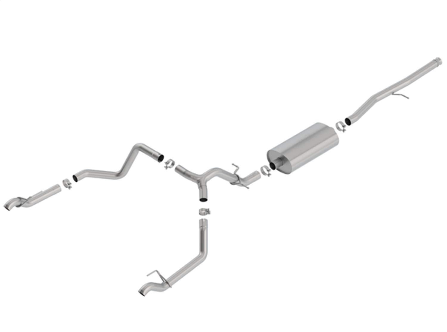 BORLA 140767 Exhaust System Kit; Touring Cat Back System; T-304 Stainless Steel; With Muffler; 3 Inch Pipe Diameter To 2-3/4 Inch Pipe Diameter; Single Exhaust With Dual Exit; Split Rear Exit; Without Tips; Re-Use Factory Tips - High quality product image showing BORLA 140767 Exhaust System Kit; Touring Cat Back System; T-304 Stainless Steel; With Muffler; 3 Inch Pipe Diameter To 2-3/4 Inch Pipe Diameter; Single Exhaust With Dual Exit; Split Rear Exit; Without Tips; Re-Use Factory Tips details and features