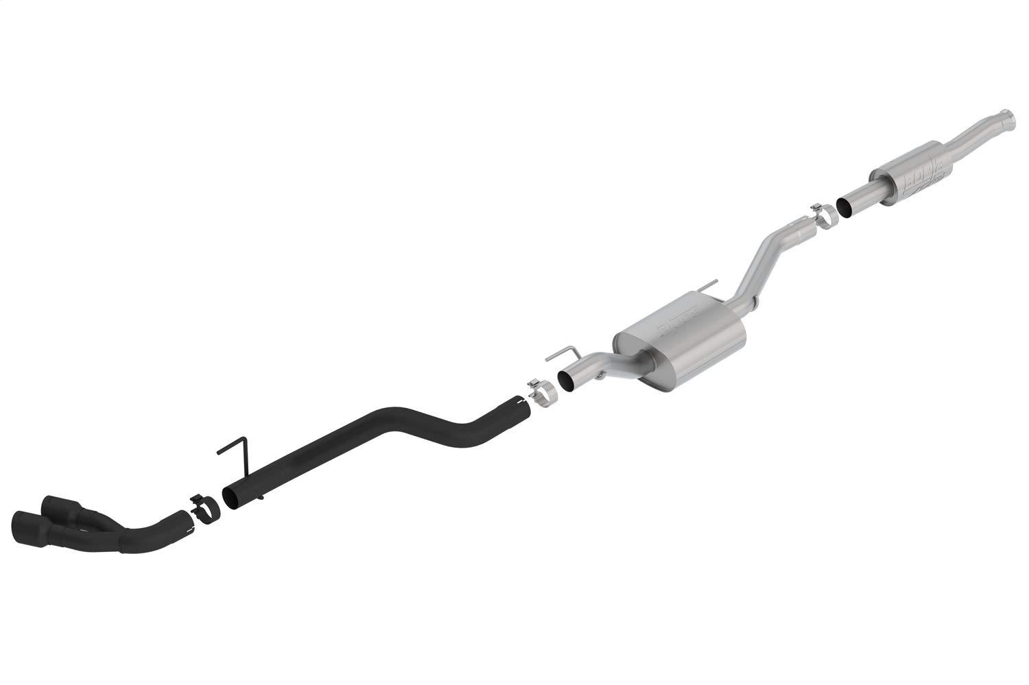 BORLA 140813CB ATAK Cat-Back Exhaust System 2.75 in. Pipe 3.5 in. Tip Dual Round Angle Cut Ceramic Black Truck Side Exit T-304 Stainless Steel ATAK Cat-Back Exhaust System - High quality product image showing BORLA 140813CB ATAK Cat-Back Exhaust System 2.75 in. Pipe 3.5 in. Tip Dual Round Angle Cut Ceramic Black Truck Side Exit T-304 Stainless Steel ATAK Cat-Back Exhaust System details and features