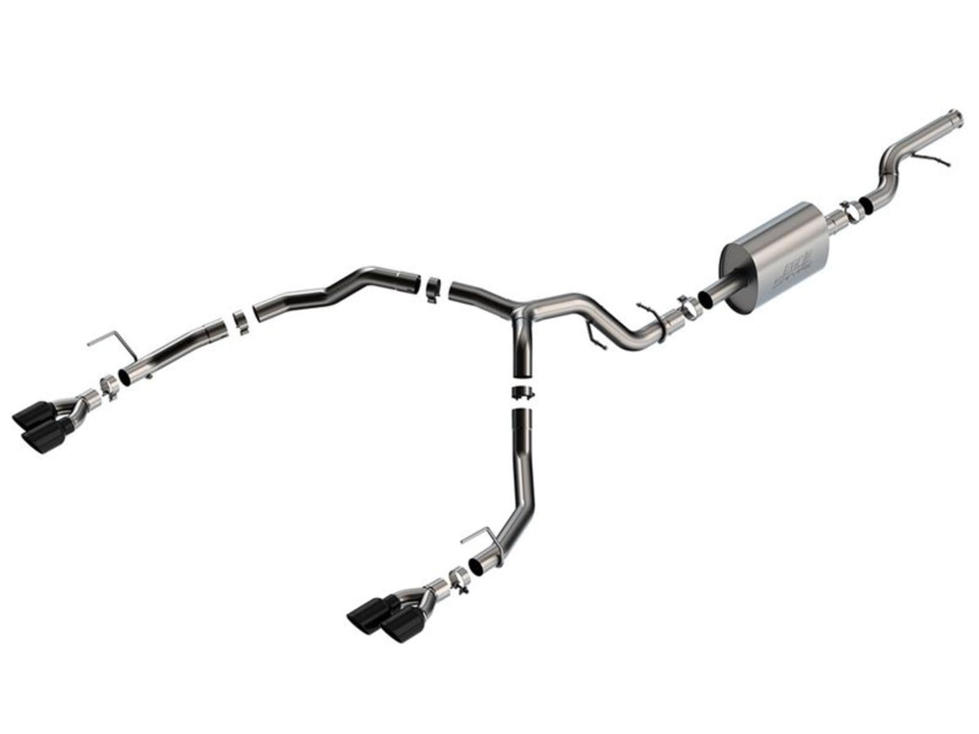 BORLA 140857BC 21-22 Chevy Tahoe 5.3L V8 2/4WD 4DR 3in/2.75in S-Type Cat-Back Exhaust w/Black Chrome Tips - High quality product image showing BORLA 140857BC 21-22 Chevy Tahoe 5.3L V8 2/4WD 4DR 3in/2.75in S-Type Cat-Back Exhaust w/Black Chrome Tips details and features