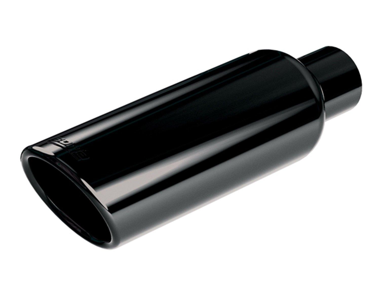 BORLA 20162 Universal Performance Exhaust Tip 2.75 INCH Single Inlet / 4 INCH Round Angle-Cut Single Outlet 14 INCH Long Black Chrome On T-304 Stainless Steel Clamp On Design Clamp Included - High quality product image showing BORLA 20162 Universal Performance Exhaust Tip 2.75 INCH Single Inlet / 4 INCH Round Angle-Cut Single Outlet 14 INCH Long Black Chrome On T-304 Stainless Steel Clamp On Design Clamp Included details and features