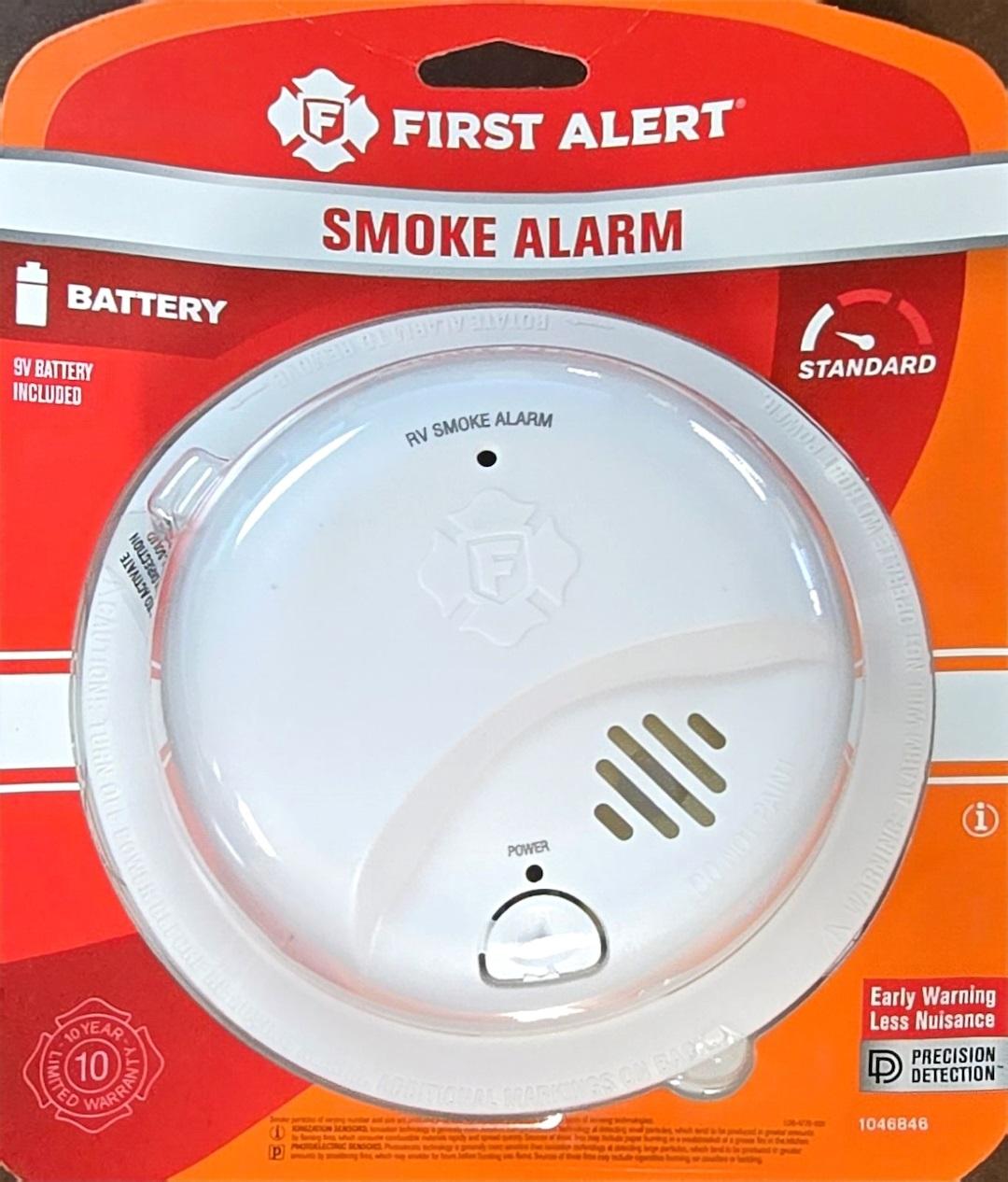BRK 1046846 BATTERY POWERED SMOKE ALARM WITH RE, 5.4 Inch Diameter x 1.9 Inch Depth; With Test/ Silence Button; Replaceable 9 Volt Battery Powered; Ionization Smoke Sensing Technology; LED And Chirp Low Battery Indicator; RV Approved/ UL 217 Approved - The Twister Group Tools product