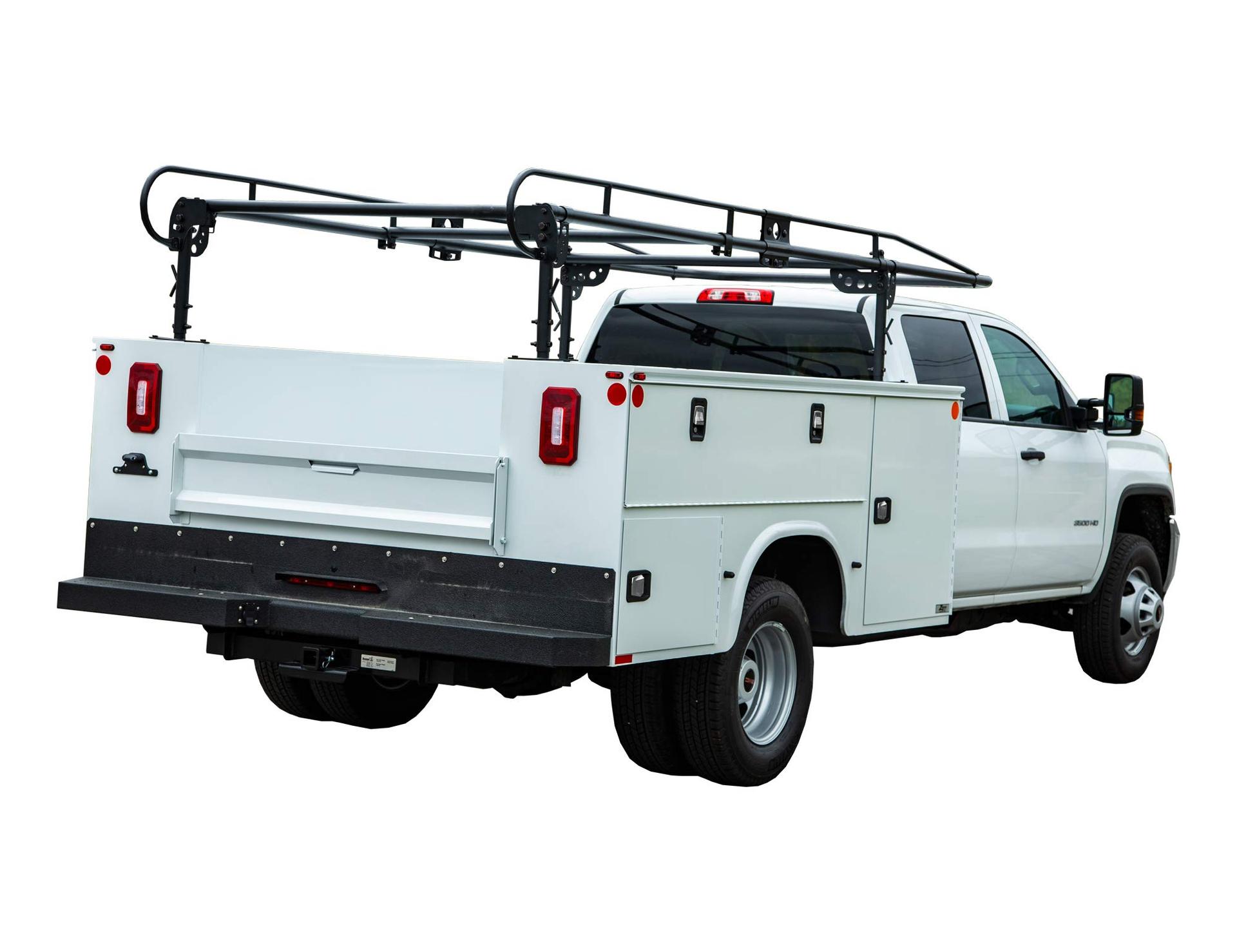 BUYERS PROD 1501250 Steel Service Body Ladder Rack, 162 Inch Length, 1000lb Limit, Black Powder-Coat, Bolt On Mount, Contractor Rack for Service Body Truck, Cargo Rack for Truck - High quality product image showing BUYERS PROD 1501250 Steel Service Body Ladder Rack, 162 Inch Length, 1000lb Limit, Black Powder-Coat, Bolt On Mount, Contractor Rack for Service Body Truck, Cargo Rack for Truck details and features