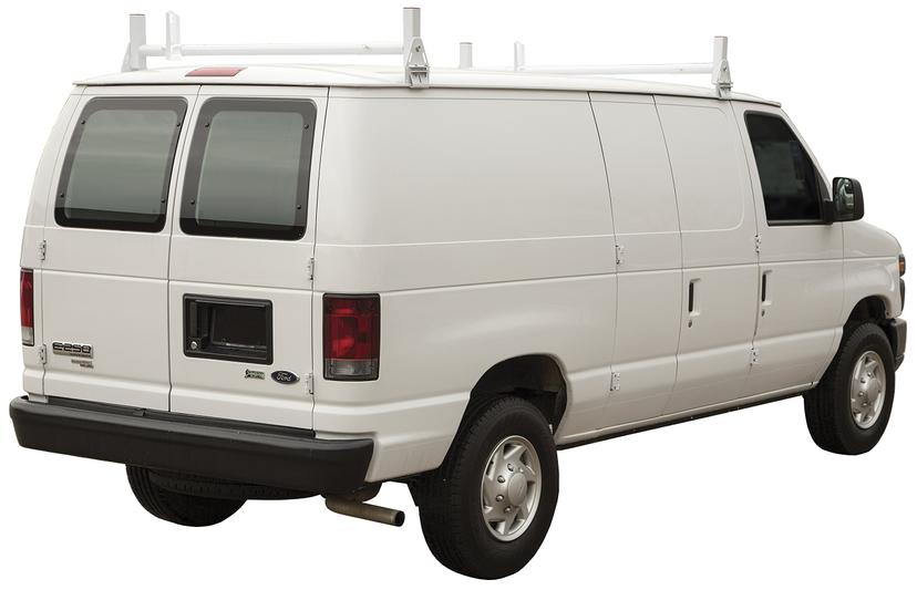 BUYERS PROD 1501310 Ladder Rack for Work Van, Adjustable Width, White Powder-Coated Carbon Steel, Contractor Rack for Vans, Cargo Rack for Vans