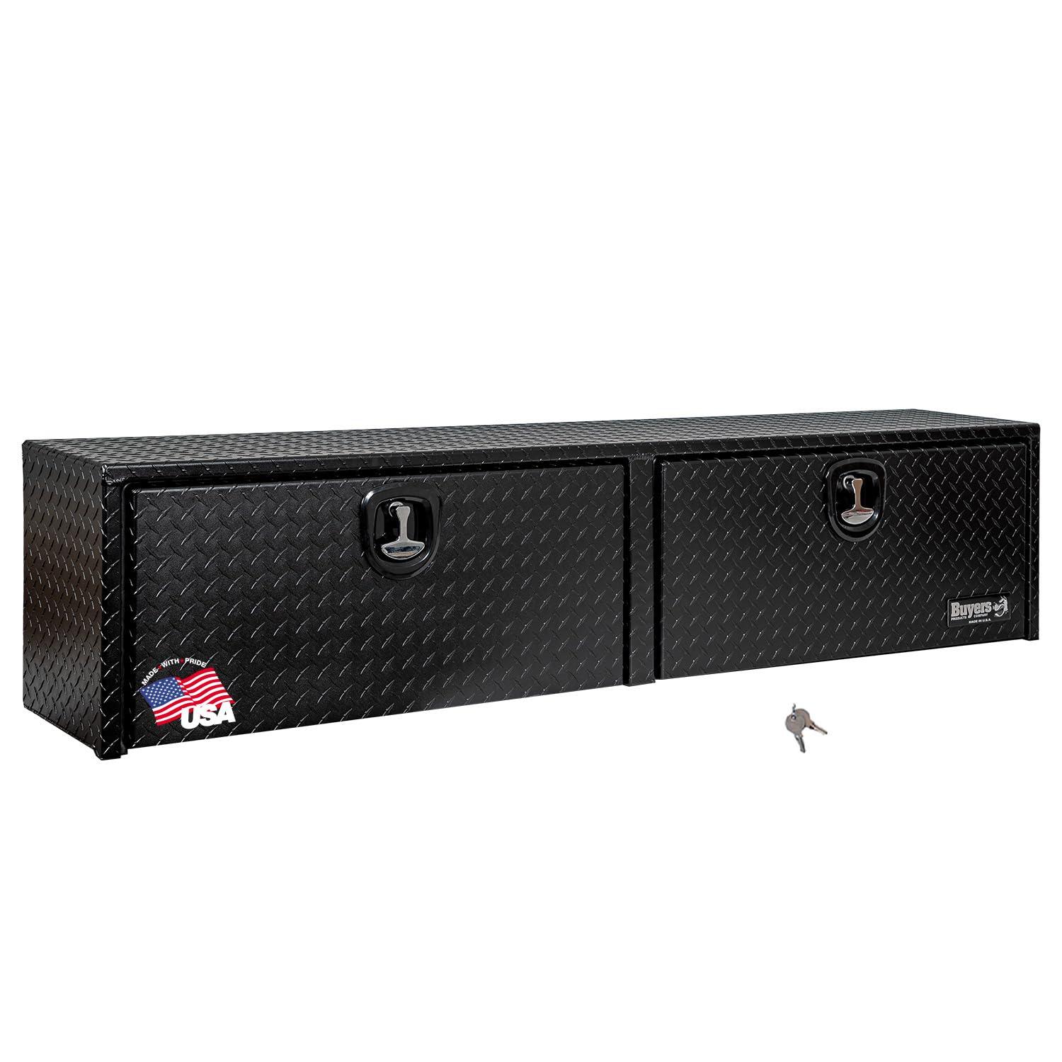 BUYERS PROD 1721551 Black Aluminum Diamond Tread Topsider Truck Box With Drop Door, 72 x 13 x 16 Inch, Made in The USA, Lockable Tool Chest, Durable Job Box For Storage & Organization - High quality product image showing BUYERS PROD 1721551 Black Aluminum Diamond Tread Topsider Truck Box With Drop Door, 72 x 13 x 16 Inch, Made in The USA, Lockable Tool Chest, Durable Job Box For Storage & Organization details and features