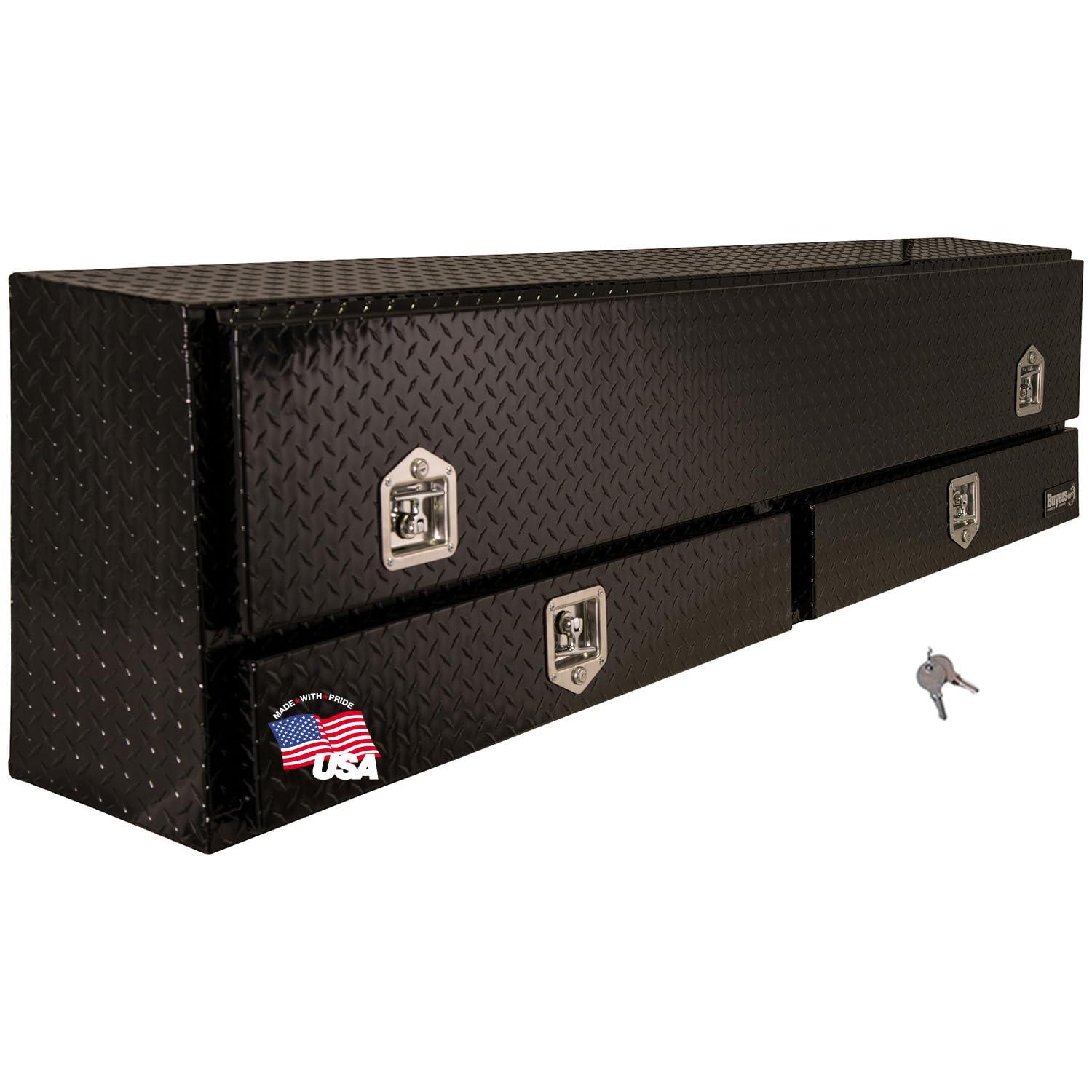 BUYERS PROD 1725651 Black Aluminum Diamond Tread Contractor Truck Box With Lockable T-Handle Latch And Two Lower Drawers, 88 x 21 x 13.5 Inch, Truck Tool Box For Storage And Organization - High quality product image showing BUYERS PROD 1725651 Black Aluminum Diamond Tread Contractor Truck Box With Lockable T-Handle Latch And Two Lower Drawers, 88 x 21 x 13.5 Inch, Truck Tool Box For Storage And Organization details and features