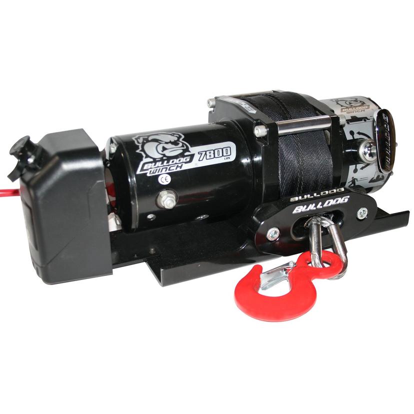 BULLDOG WINCH 10032 Trailer Winch (7800lb Trailer with 50 Ft. Synthetic Rope, CNC Billet Aluminum Hawse Fairlead, Mounting Plate, Low Profile)