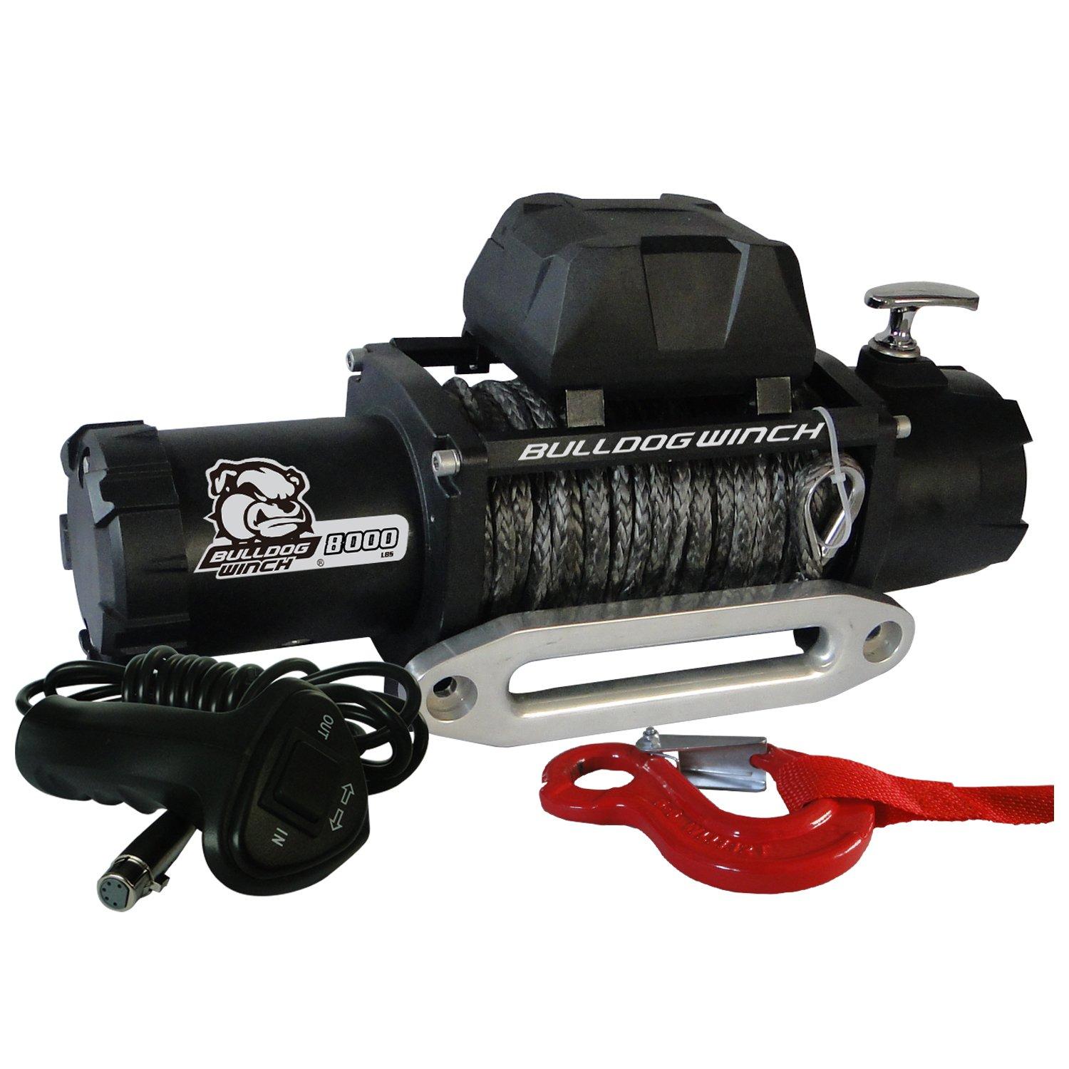 BULLDOG WINCH 10044 Standard Winch (8000lbwith 5.2hp Series Wound Motor,100ft Synthetic Rope, CNC Billet Aluminum Hawse Fairlead) - High quality product image showing BULLDOG WINCH 10044 Standard Winch (8000lbwith 5.2hp Series Wound Motor,100ft Synthetic Rope, CNC Billet Aluminum Hawse Fairlead) details and features