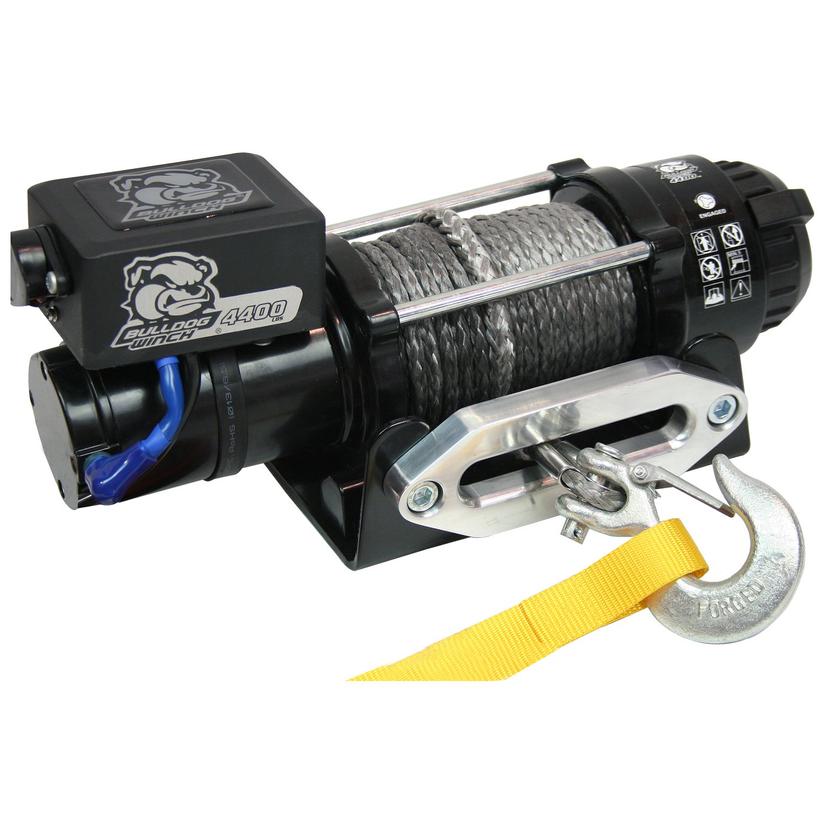 BULLDOG WINCH 15020 Trailer Winch (4400lb Trailer/Utility with 50 Ft. Synthetic Rope, CNC Billet Aluminum Hawse Fairlead, Mounting Plate, Low Profile)