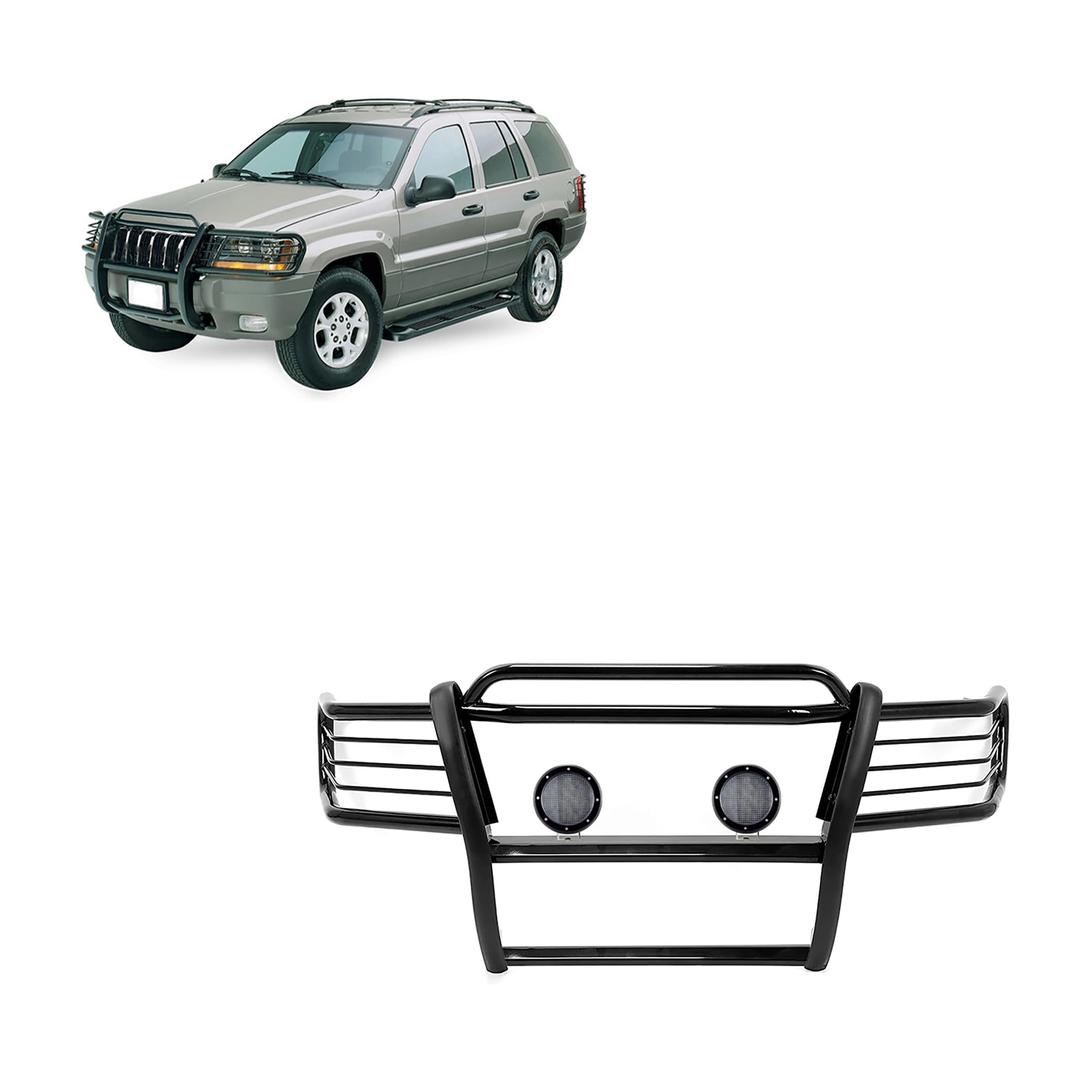 BLACK HORSE 17EB26MA-PLFB Grille brush Bumper Guard Modular Black Come with Pair of 5.3 INCH Dia.LED Lights with Black Trim Rings Compatible with 1999-2004 Jeep Grand Cherokee - The Twister Group Tools product