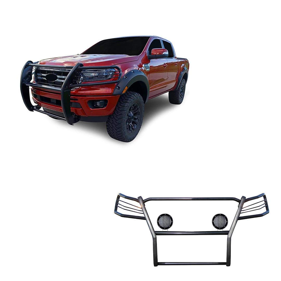 BLACK HORSE 17FP10MA-PLFB Grille brush Bumper Guard Modular Black Come with Pair of 5.3 INCH Dia.LED Lights with Black Trim Rings Compatible with 2019-2023 Ford Ranger - The Twister Group Tools product