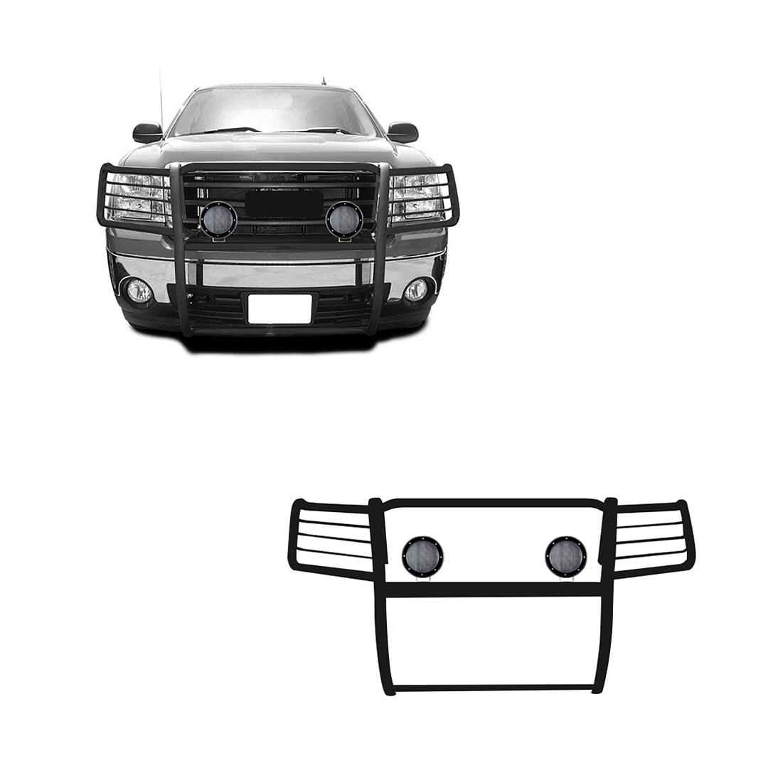 BLACK HORSE 17GS10MA-PLFB Grille brush Bumper Guard Modular Black Come with Pair of 5.3 INCH Dia.LED Lights with Black Trim Rings Compatible with 2007-2013 GMC Sierra 1500 - The Twister Group Tools product