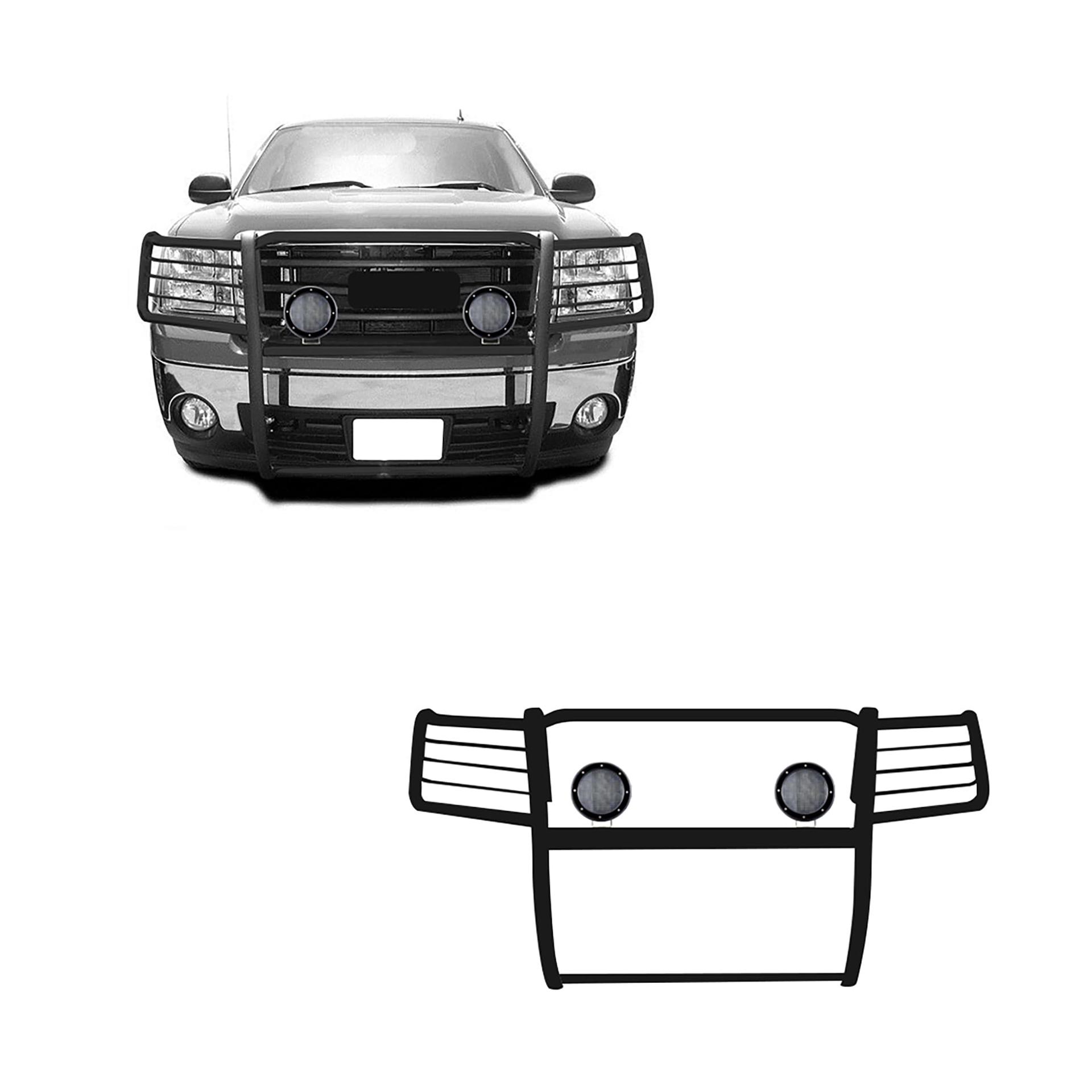 BLACK HORSE 17GS10MA-PLFB Grille brush Bumper Guard Modular Black Come with Pair of 5.3 INCH Dia.LED Lights with Black Trim Rings Compatible with 2007-2013 GMC Sierra 1500 - High quality product image showing BLACK HORSE 17GS10MA-PLFB Grille brush Bumper Guard Modular Black Come with Pair of 5.3 INCH Dia.LED Lights with Black Trim Rings Compatible with 2007-2013 GMC Sierra 1500 details and features