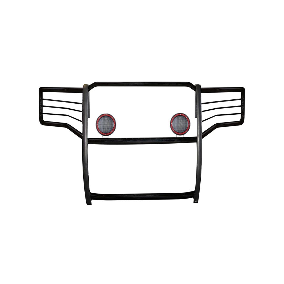 BLACK HORSE 17GS14MA-PLFR Grille brush Bumper Guard Modular Black Come With Pair of 5.3 INCH Dia.LED Lights with Red Trim Rings Compatible with 2015-2019 GMC Sierra 2500 HD|2015-2019 GMC Sierra 3500 HD - The Twister Group Tools product