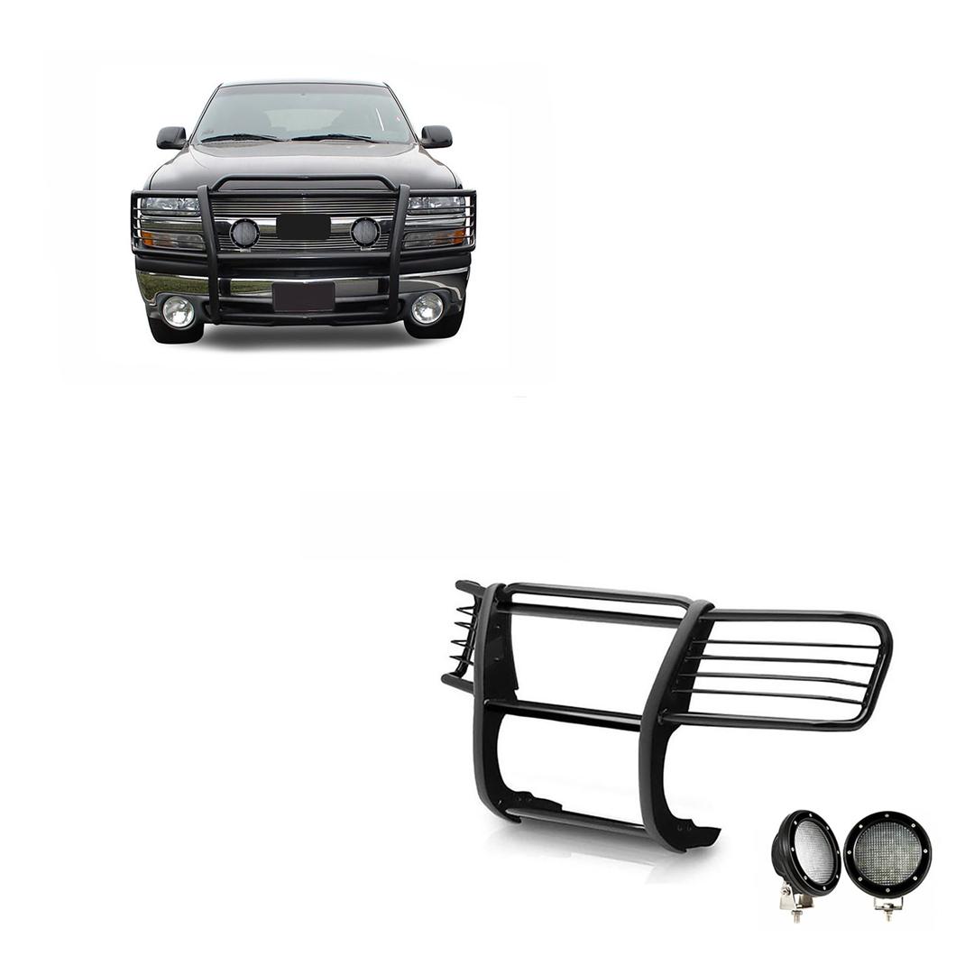 BLACK HORSE 17GT23MA-PLFB Grille brush Bumper Guard Modular Black Come with Pair of 5.3 INCHLED Lights Compatible with 1999-2002 Silverado 1500|2000-2006 Suburban 1500/Tahoe/Yukon/Yukon XL 1500 - The Twister Group Tools product