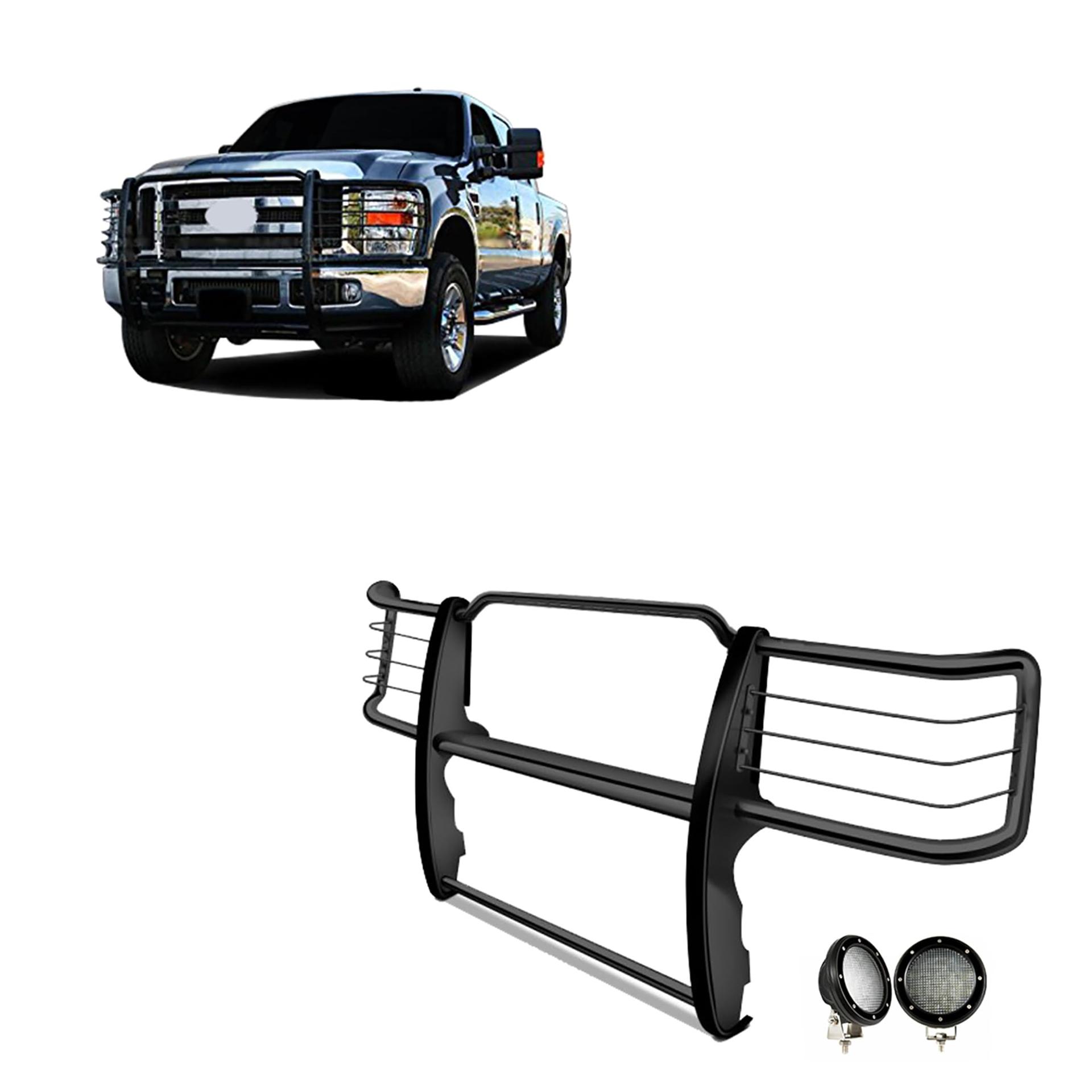 BLACK HORSE 17GT26MA-PLFB Grille brush Bumper Guard Modular Black Come with Pair of 5.3 INCH Dia.LED Lights with Black Trim Rings Compatible with 2011-2014 Silverado 2500 HD|2011-2014 Silverado 3500 HD - High quality product image showing BLACK HORSE 17GT26MA-PLFB Grille brush Bumper Guard Modular Black Come with Pair of 5.3 INCH Dia.LED Lights with Black Trim Rings Compatible with 2011-2014 Silverado 2500 HD|2011-2014 Silverado 3500 HD details and features