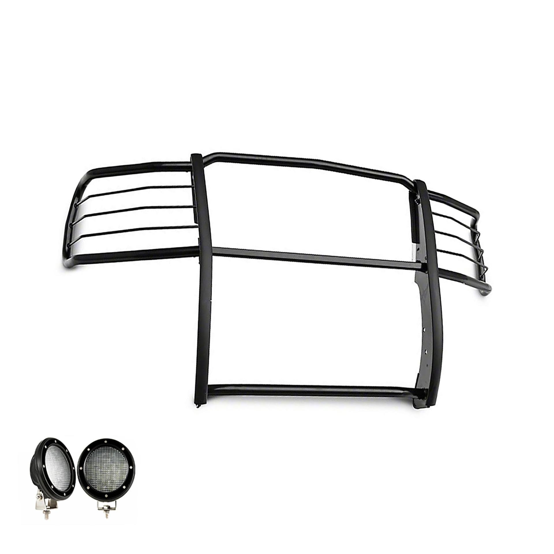 BLACK HORSE 17GT27MA-PLFB Grille brush Bumper Guard Modular Black Come with Pair of 5.3 INCH Dia.LED Lights with Black Trim Rings Compatible with 2014-2018 Chevrolet Silverado 1500 - High quality product image showing BLACK HORSE 17GT27MA-PLFB Grille brush Bumper Guard Modular Black Come with Pair of 5.3 INCH Dia.LED Lights with Black Trim Rings Compatible with 2014-2018 Chevrolet Silverado 1500 details and features