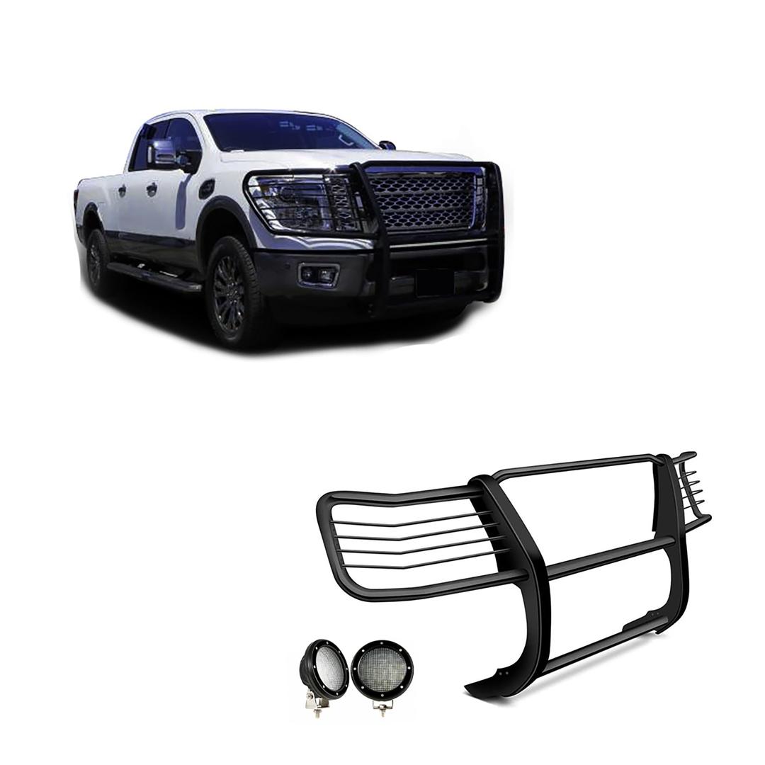 BLACK HORSE 17NR28MA-PLFB Grille brush Bumper Guard Modular Black Come with Pair of 5.3 INCH Dia.LED Lights with Black Trim Rings Compatible with 2016-204 Nissan Titan XD - The Twister Group Tools product