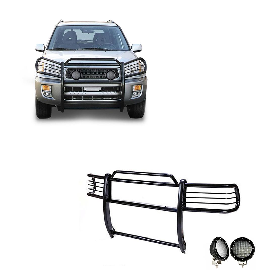 BLACK HORSE 17TH26MA-PLFB Grille brush Bumper Guard Modular Black Come with Pair of 5.3 INCH Dia.LED Lights with Black Trim Rings Compatible with 2001-2005 Toyota RAV4 - The Twister Group Tools product