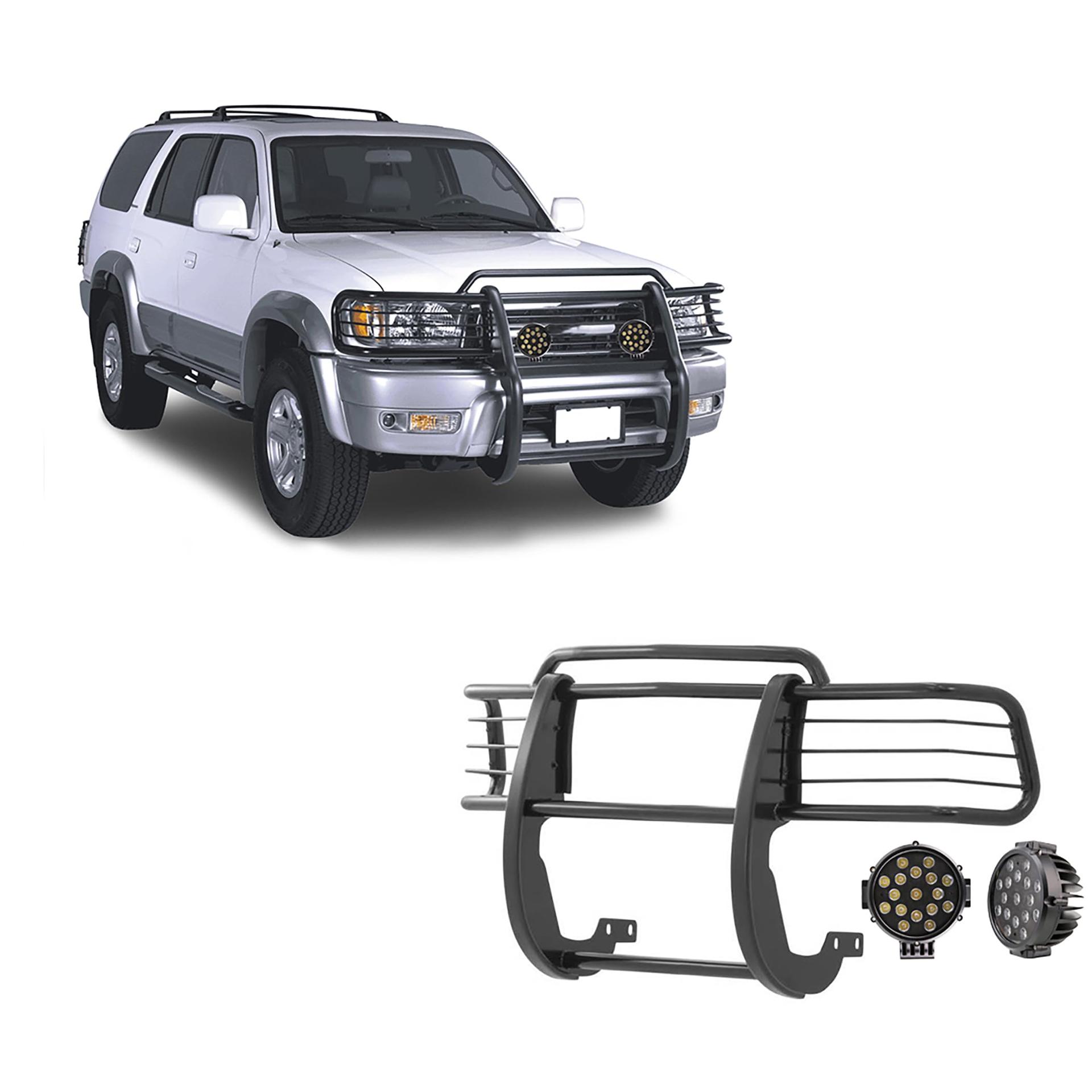 BLACK HORSE 17TN23MA-PLB Grille brush Bumper Guard Modular Black Come With pair of 7.0 INCHDia.LED Lights with Black Trim Rings Compatible with 1999-2002 Toyota 4Runner - High quality product image showing BLACK HORSE 17TN23MA-PLB Grille brush Bumper Guard Modular Black Come With pair of 7.0 INCHDia.LED Lights with Black Trim Rings Compatible with 1999-2002 Toyota 4Runner details and features