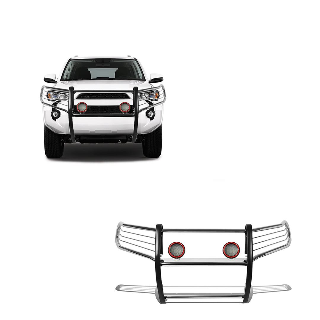 BLACK HORSE 17TU31MSS-PLFR Grille brush Bumper Guard Modular Stainless Steel Come With Pair of 5.3 INCH Dia.LED Lights with Red Trim Rings Compatible with 2010-2024 Toyota 4Runner - The Twister Group Tools product