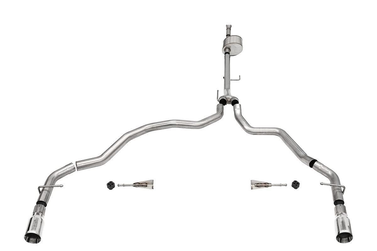 CORSA 21146 3.0 IN Cat-Back (Multiple Options) 2021-22 Ford F-150 5.0L V8 (141.5 INCH WB) Xtreme / Dual Rear / Polished - High quality product image showing CORSA 21146 3.0 IN Cat-Back (Multiple Options) 2021-22 Ford F-150 5.0L V8 (141.5 INCH WB) Xtreme / Dual Rear / Polished details and features