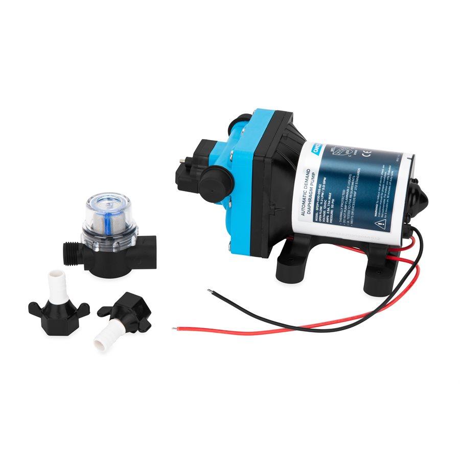 CAMCO 22491 RV/Marine Variable Flow Automatic Demand Diaphragm Water Pump | 12 Volt DC | 3.0 GPM Flow Rate with a 55-PSI Cutoff | Measures 8-inches (L) x 5-inches (W) x 4-3/8-inches (H) - High quality product image showing CAMCO 22491 RV/Marine Variable Flow Automatic Demand Diaphragm Water Pump | 12 Volt DC | 3.0 GPM Flow Rate with a 55-PSI Cutoff | Measures 8-inches (L) x 5-inches (W) x 4-3/8-inches (H) details and features