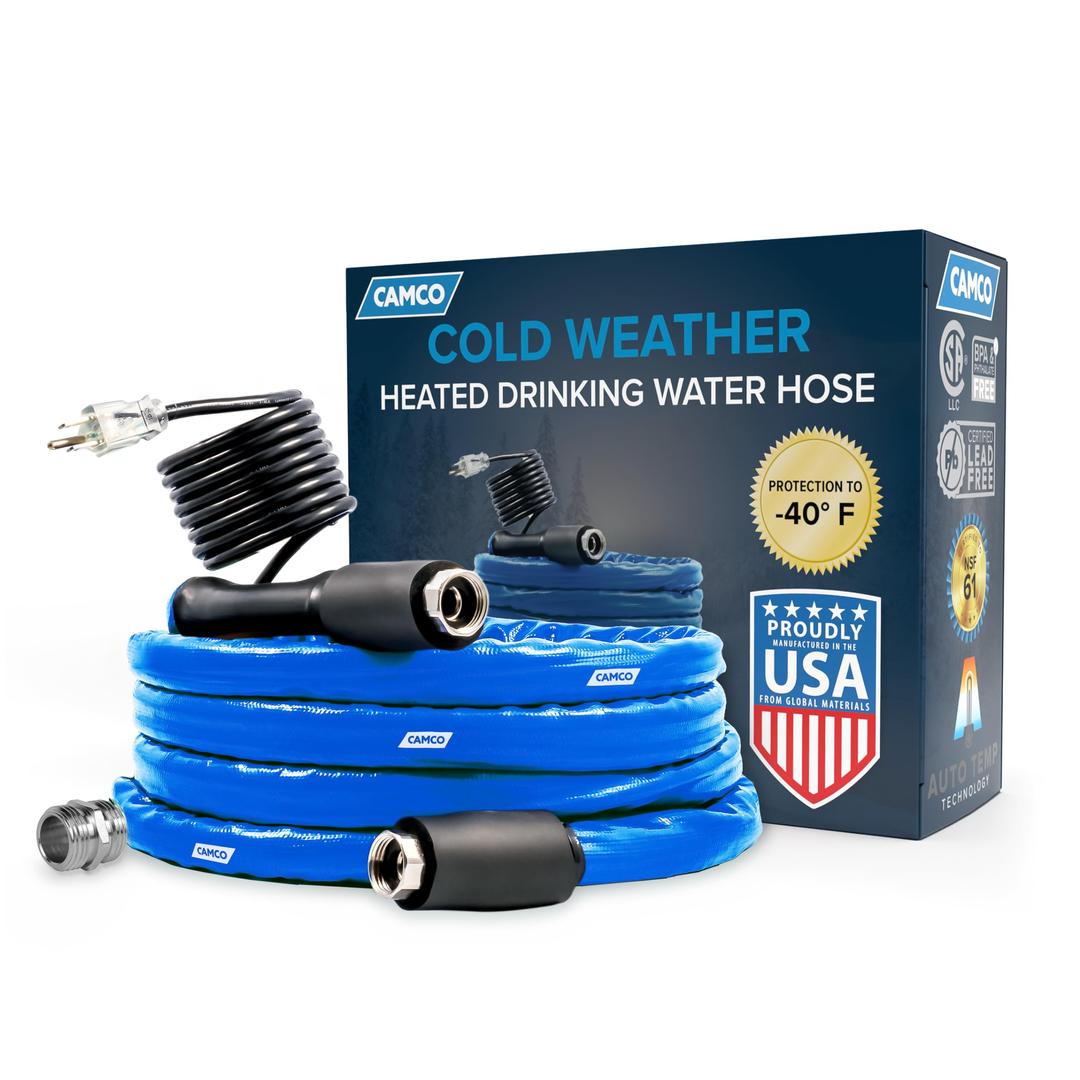 CAMCO 22920 12-Foot Heated Drinking Water Hose | Features Water Line Freeze Protection Down to -40 degree F/C & Energy-Saving Thermostat | Includes Adapter for Connection to Either End of Hose - The Twister Group Tools product