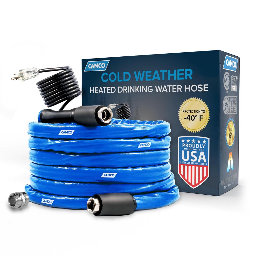CAMCO 22922 25-Foot Heated Drinking Water Hose | Features Water Line Freeze Protection Down to -40 degree F/C & Energy-Saving Thermostat | Includes Adapter for Connection to Either End of Hose - The Twister Group Tools product