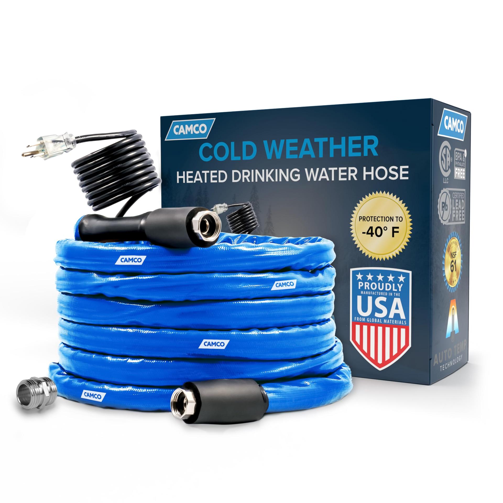 CAMCO 22922 25-Foot Heated Drinking Water Hose | Features Water Line Freeze Protection Down to -40 degree F/C & Energy-Saving Thermostat | Includes Adapter for Connection to Either End of Hose - High quality product image showing CAMCO 22922 25-Foot Heated Drinking Water Hose | Features Water Line Freeze Protection Down to -40 degree F/C & Energy-Saving Thermostat | Includes Adapter for Connection to Either End of Hose details and features