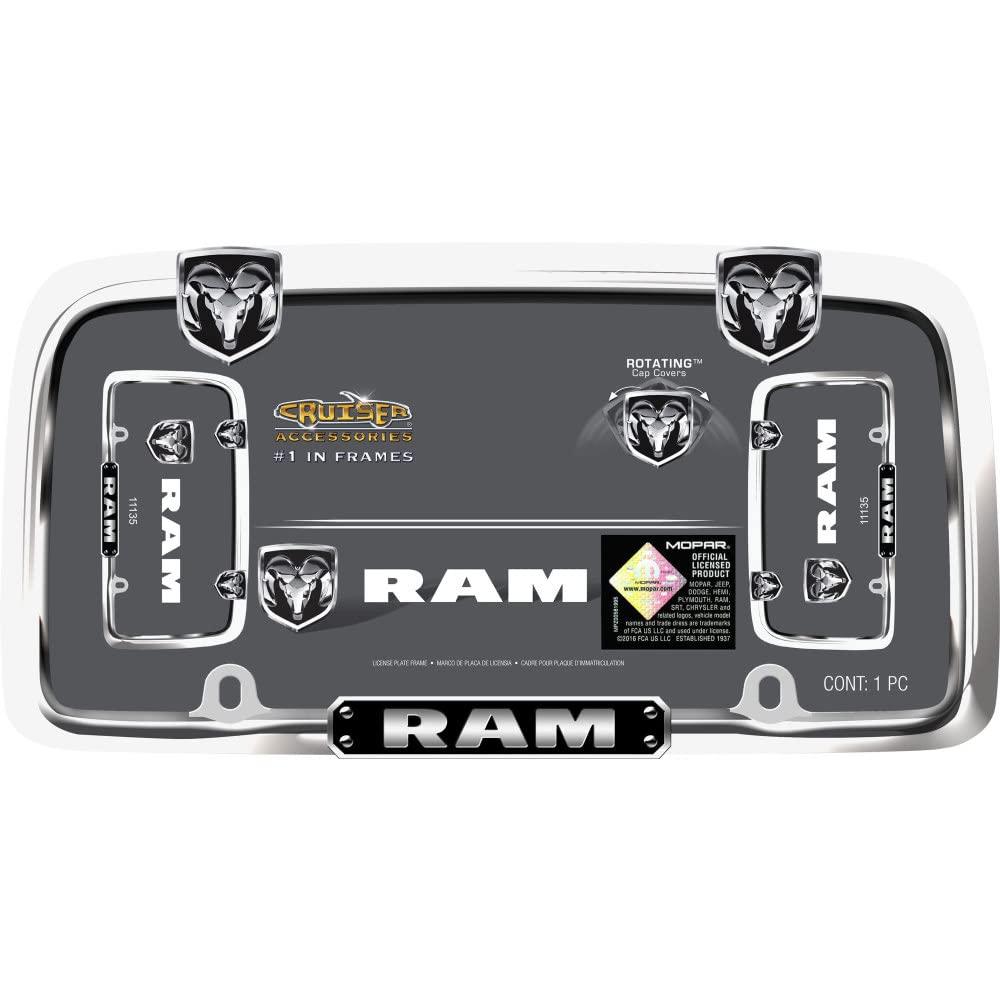 CRUISER 11135 Dodge Ram Logo Car Truck SUV Chrome Chrome Metal License Plate Frame with Rotating Cap Covers - The Twister Group Tools product