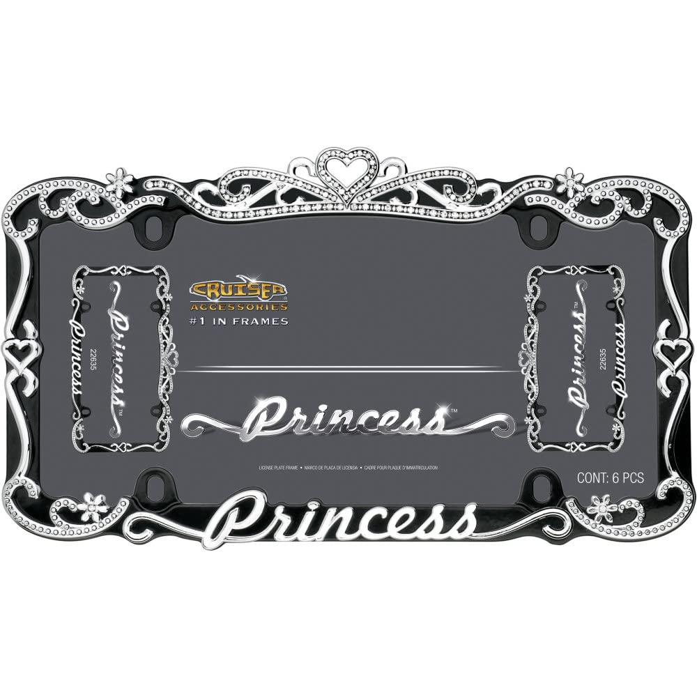 CRUISER 22635 Classic Frames Princess Heart Black Metal License Plate Frame - Bling Crystal Inlays - The Twister Group Tools product