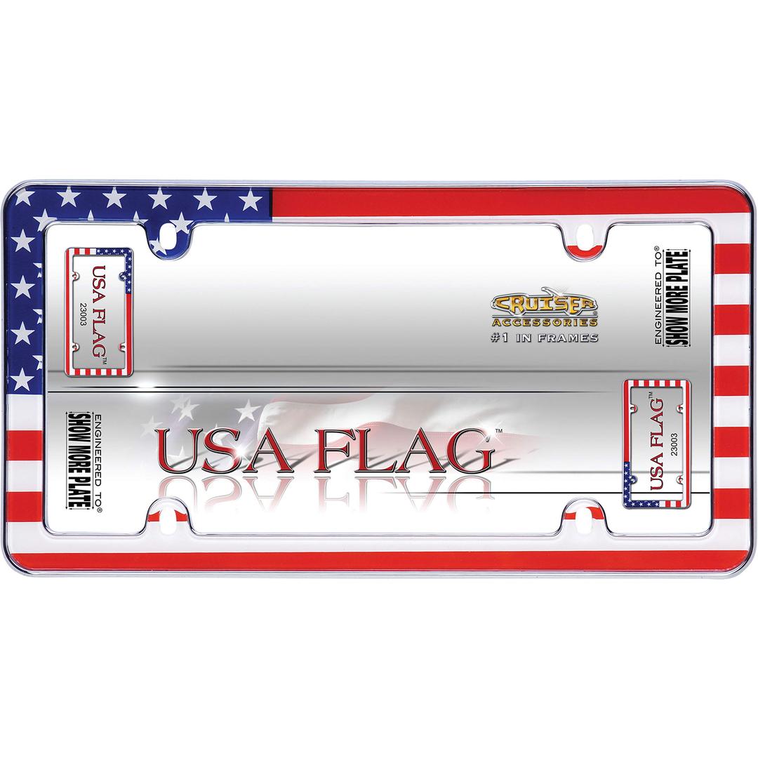 CRUISER 23003 USA Flag License Plate Frame, Chrome - The Twister Group Tools product