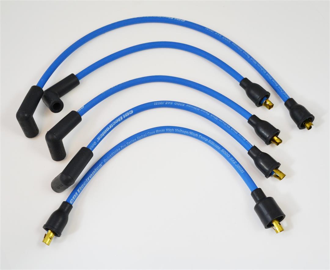 CDI 6310007 Spark Plug Wire Set; Pre Assembled; Blue; 8 Millimeter; Silicone; Kevlar Core; 90 Degree Spark Plug Boots; 90 Degree Distributor Boots; 779 Ohms Per Foot Resistance; For Use With 6 Cylinder Engines; Set Of 6 - High quality product image showing CDI 6310007 Spark Plug Wire Set; Pre Assembled; Blue; 8 Millimeter; Silicone; Kevlar Core; 90 Degree Spark Plug Boots; 90 Degree Distributor Boots; 779 Ohms Per Foot Resistance; For Use With 6 Cylinder Engines; Set Of 6 details and features