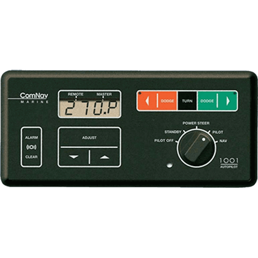 COMNAV 10040002 AUTOPILOT ELECTRONICS PACKAGE; 1001F WITH FLUXGATE COMPASS INTERFACE, FOR USE W/ 3RD PARTY COMPASS. 2 INCH LCD, PUSHBUTTON CONTROLS, SUPPORTS SECOND STATION, RAI, JOG LEVER. WITH ROTARY FEEDBACK AND DISTRIBUTION BOX